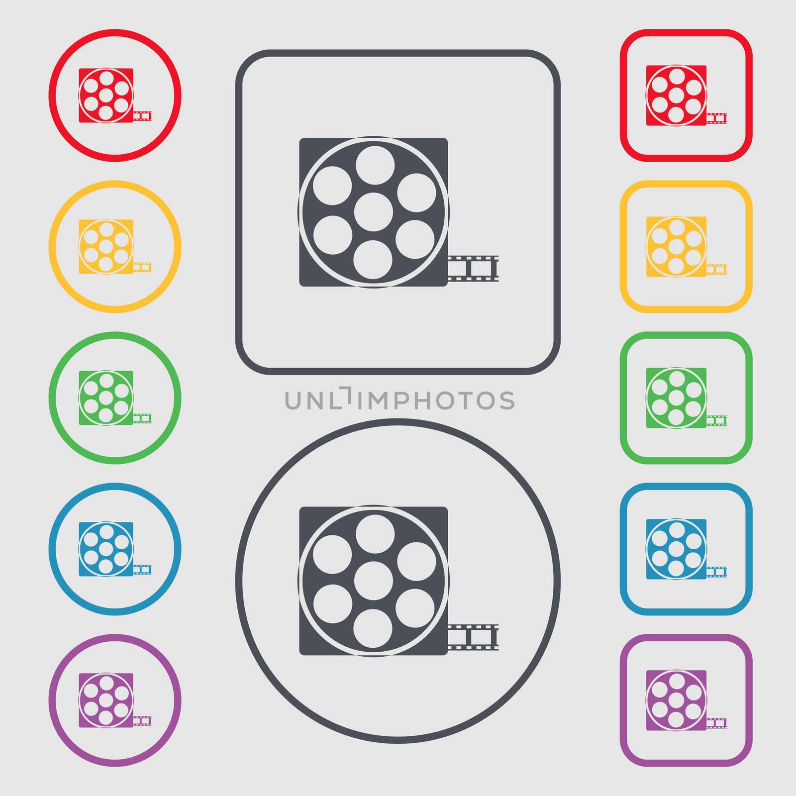 Video sign icon. frame symbol. Symbols on the Round and square buttons with frame. illustration
