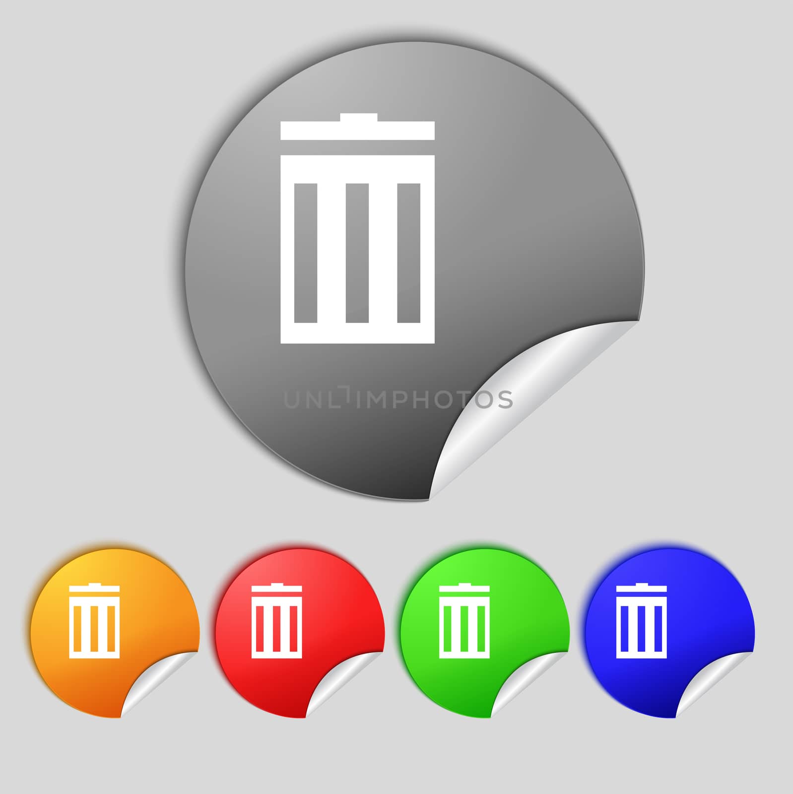 Recycle bin sign icon. Symbol. Set of colored buttons. illustration