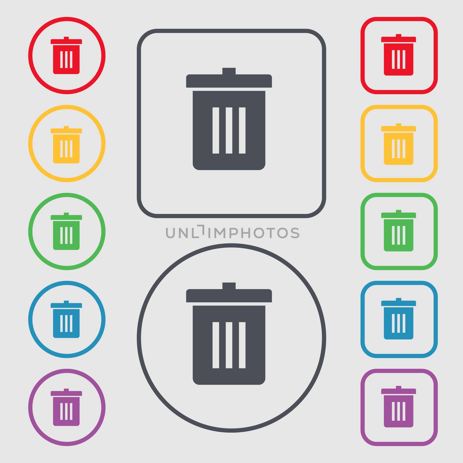 Recycle bin, Reuse or reduce icon sign. symbol on the Round and square buttons with frame. illustration