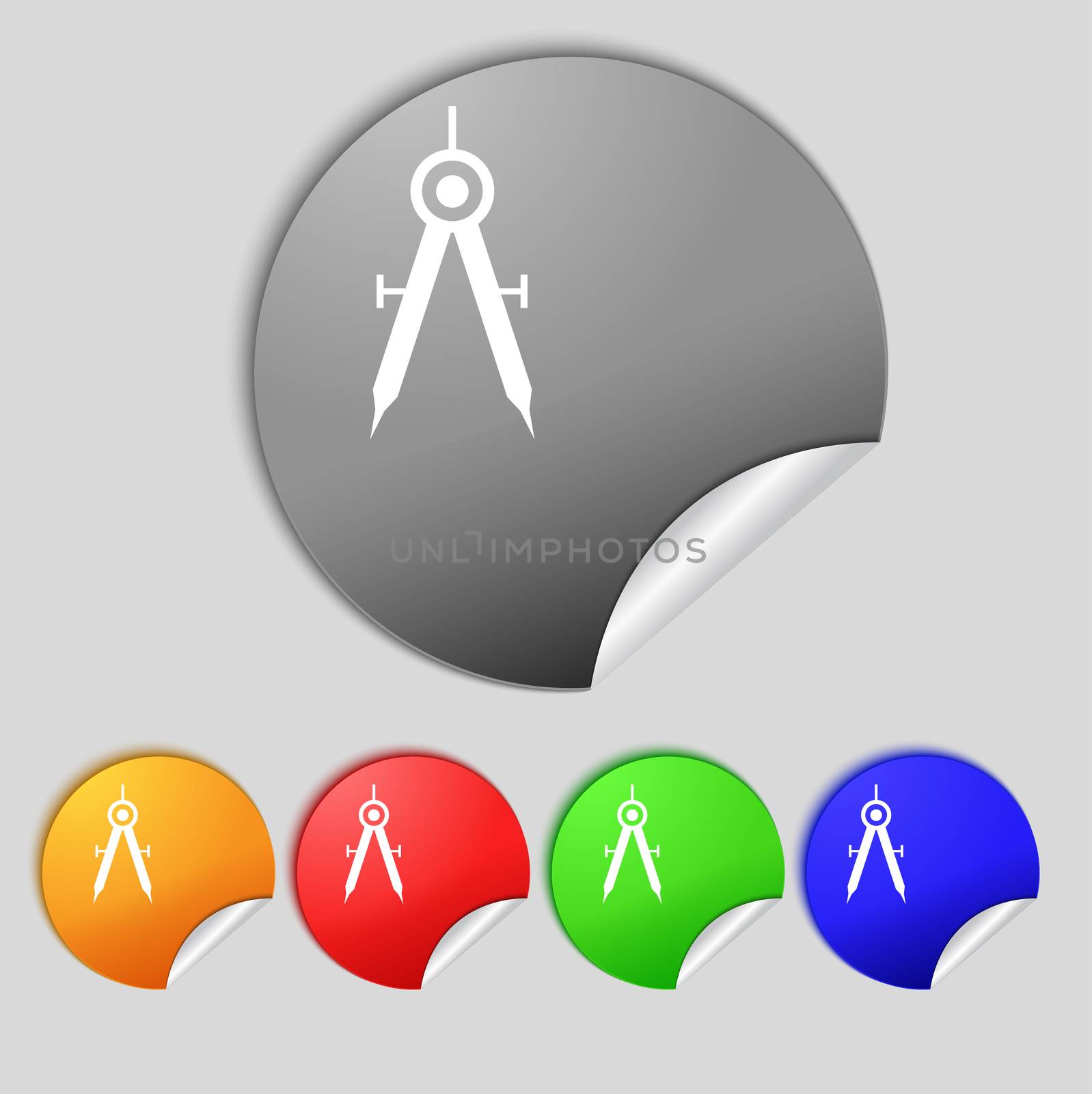 Mathematical Compass sign icon. Set of colored buttons.  by serhii_lohvyniuk