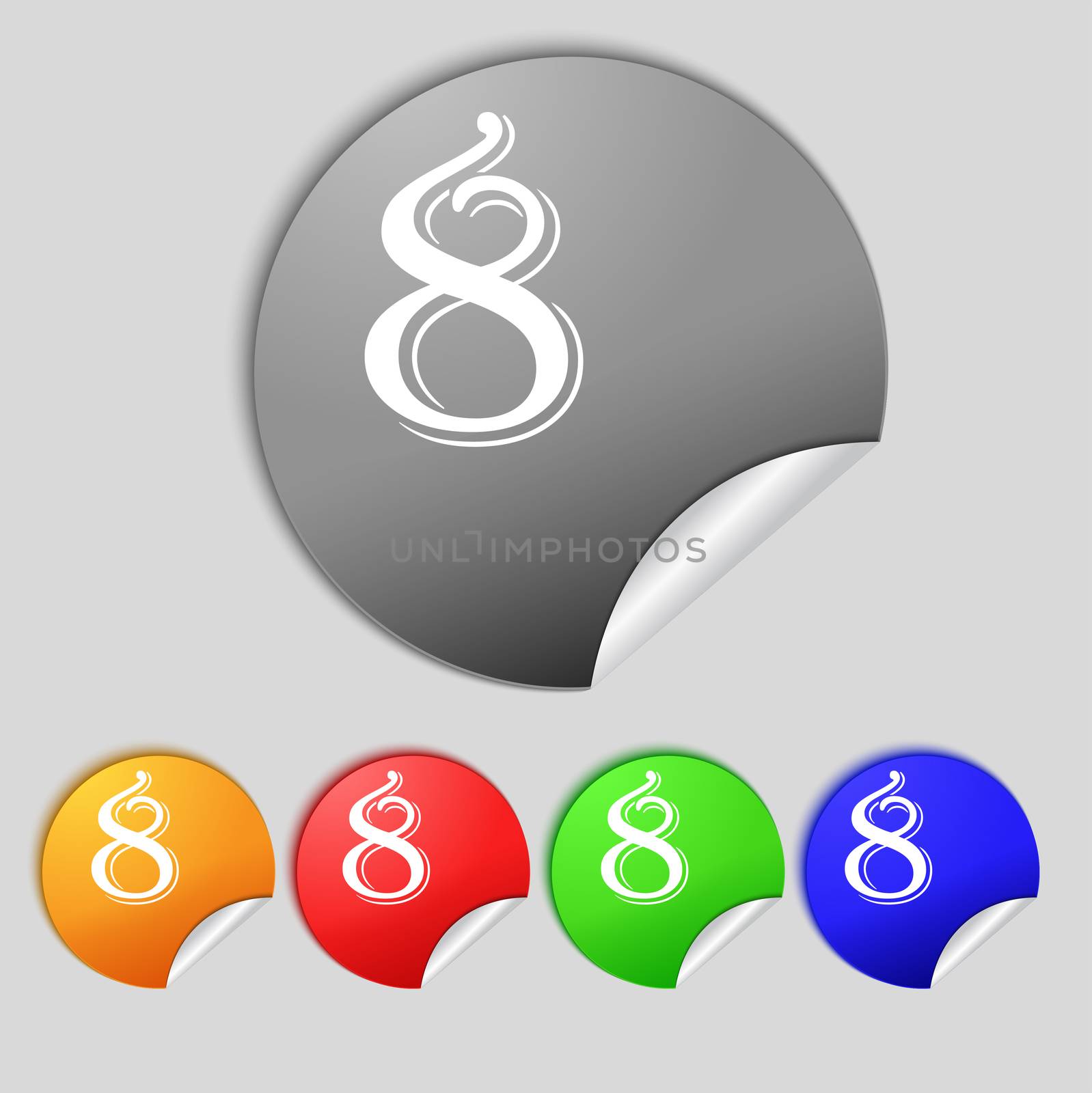number Eight icon sign. Set of coloured buttons.  by serhii_lohvyniuk