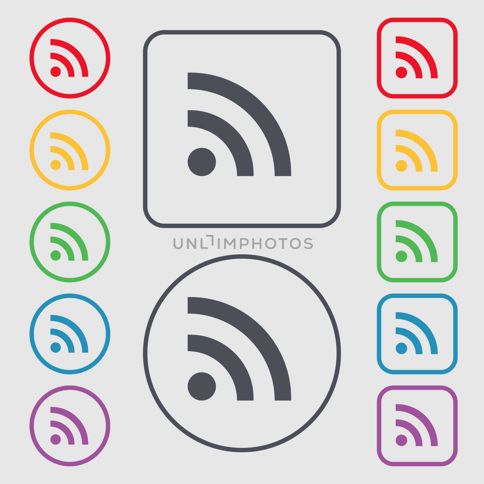 Wifi, Wi-fi, Wireless Network icon sign. symbol on the Round and square buttons with frame. illustration