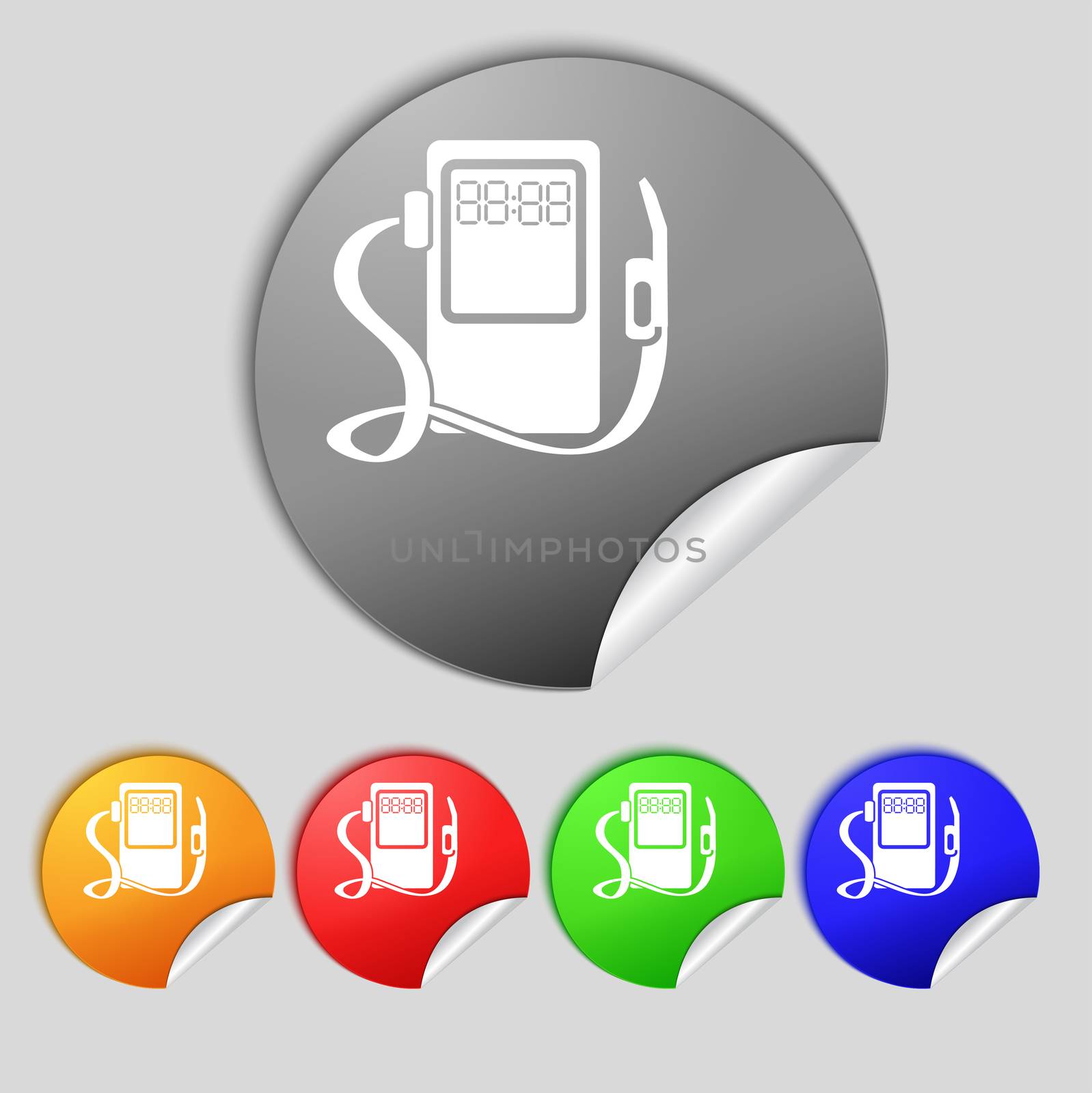 Gas, fuel station sign icon. symbol. Set of colored buttons. illustration