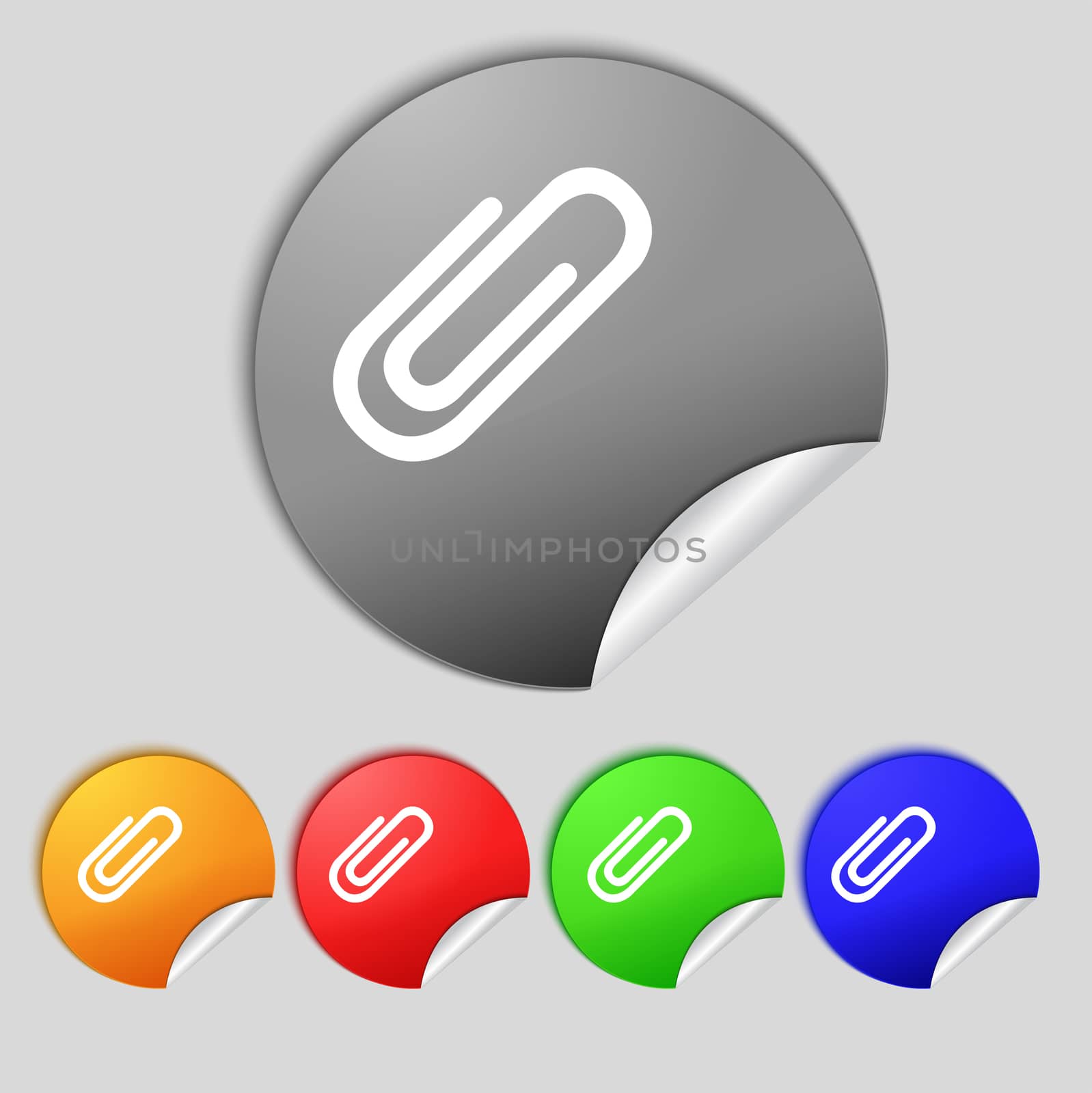 Paper clip sign icon. Clip symbol. Set of colored buttons.  by serhii_lohvyniuk