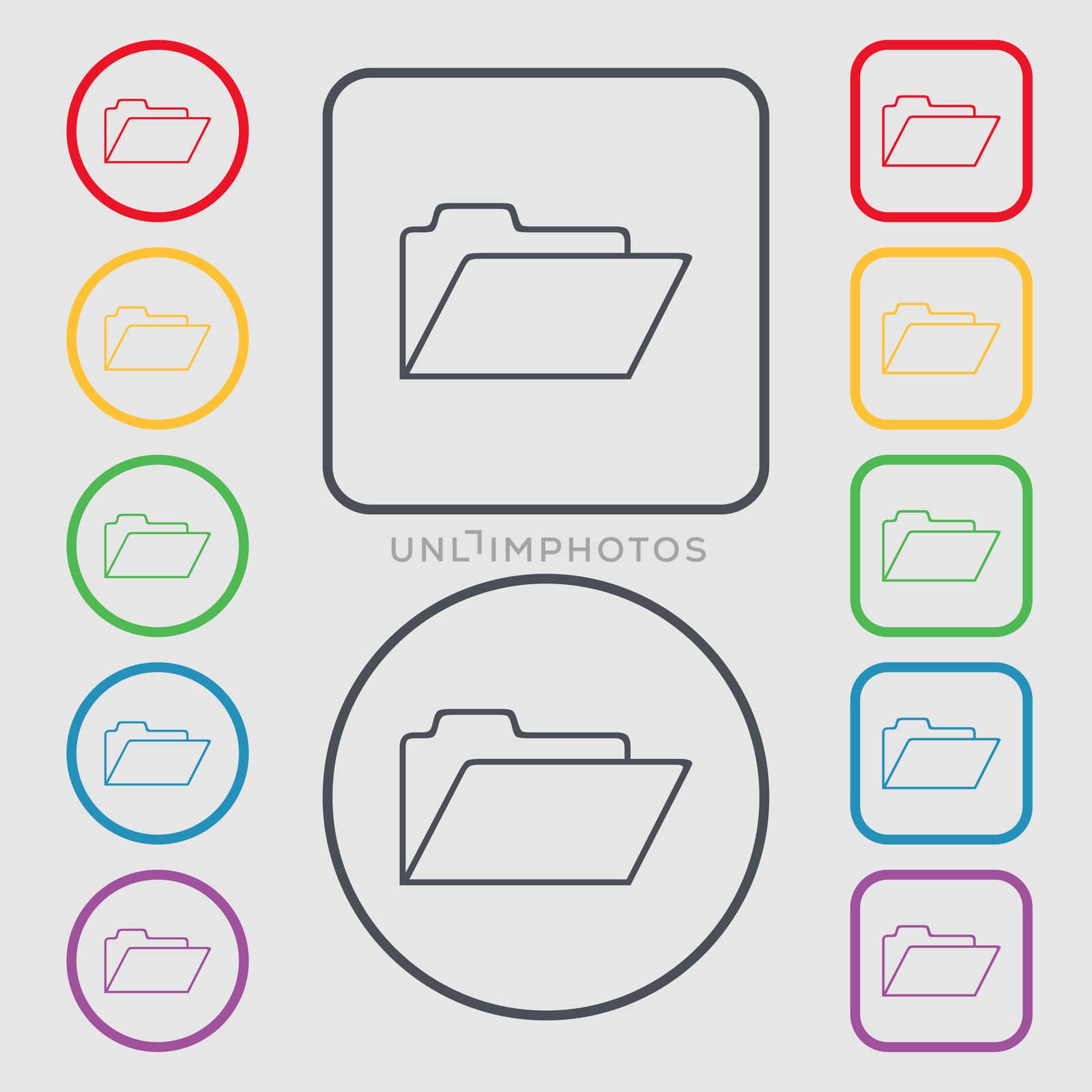 Document folder sign. Accounting binder symbol. Symbols on the Round and square buttons with frame. illustration