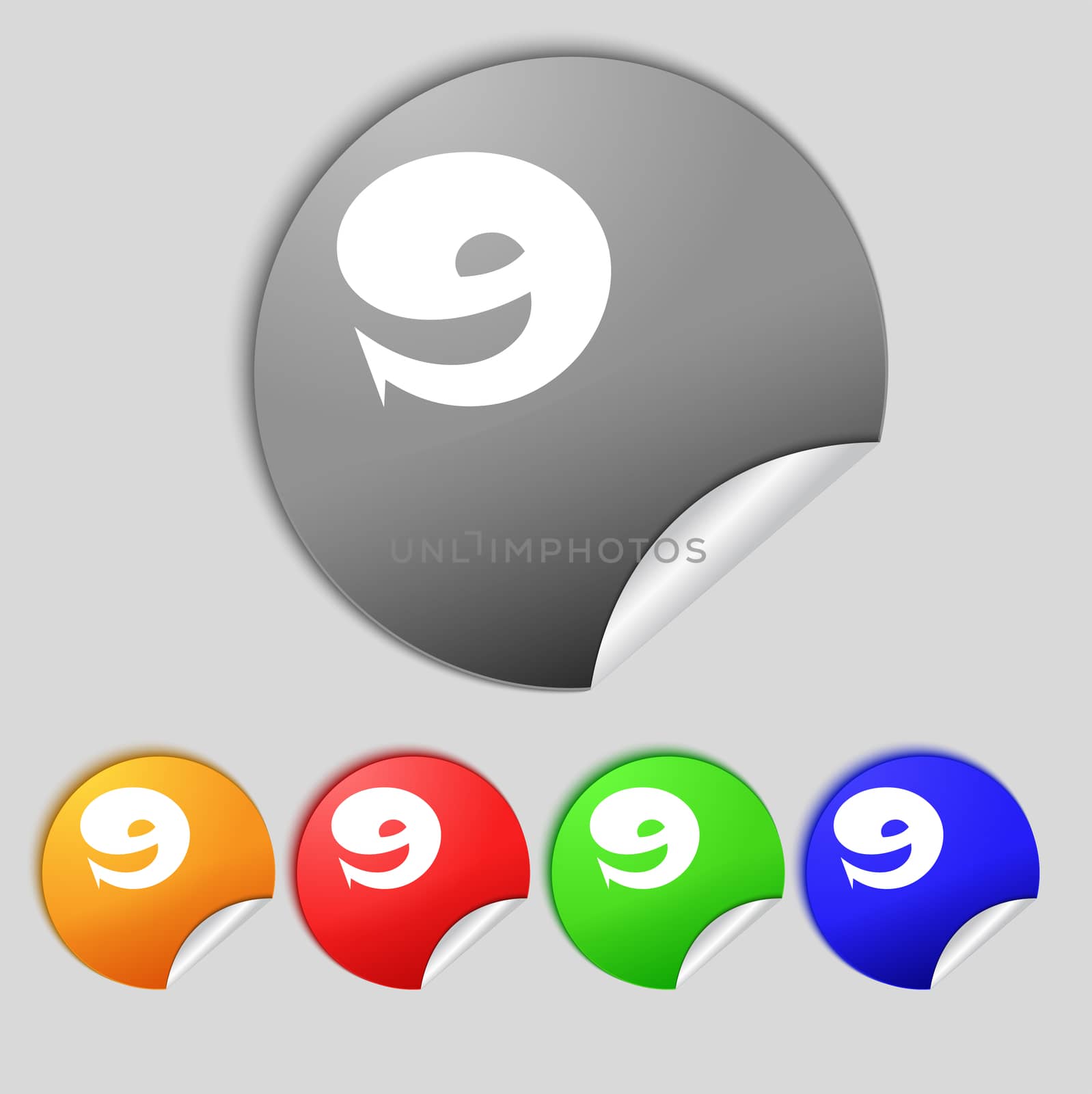 number Nine icon sign. Set of coloured buttons. illustration