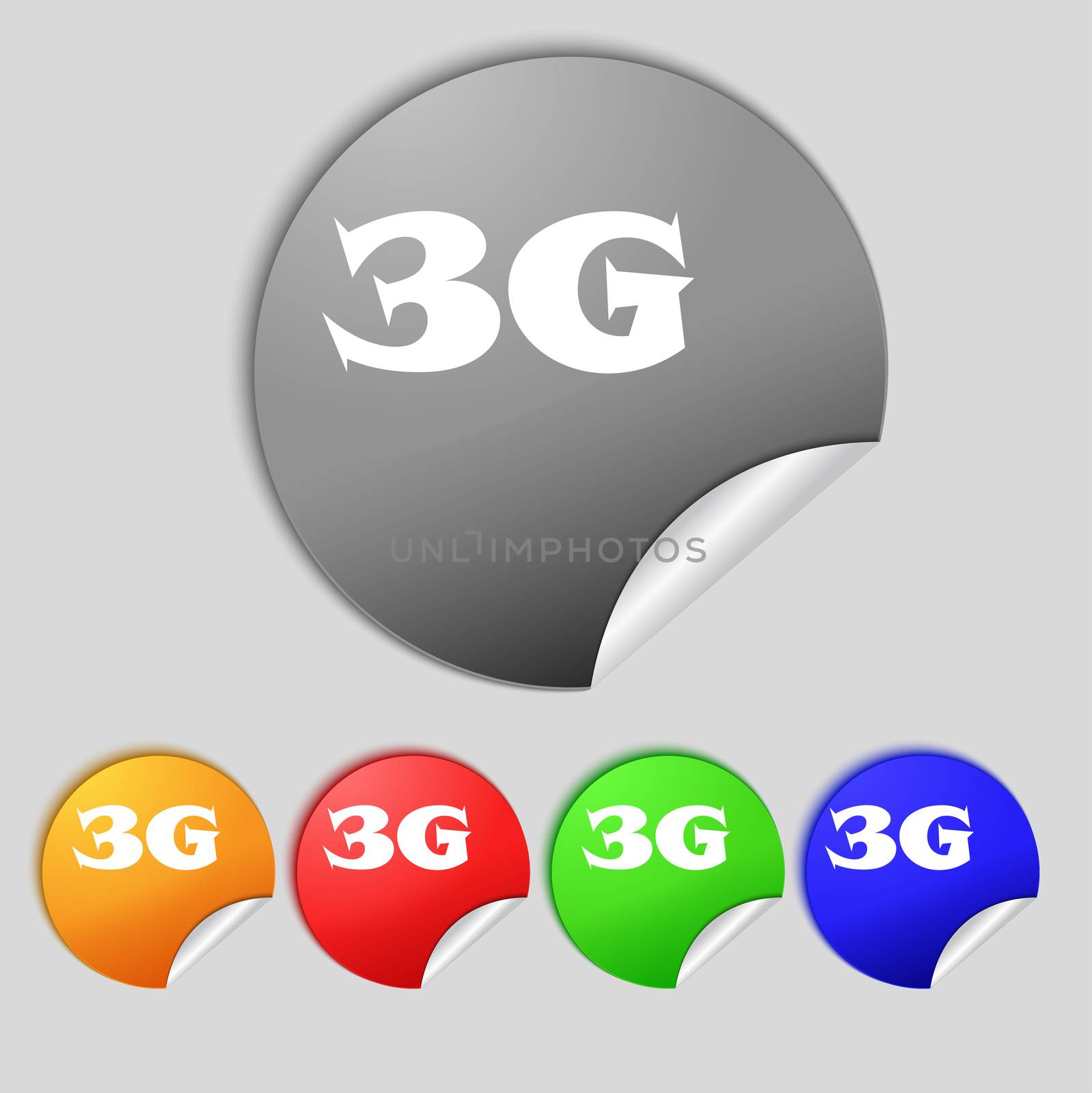 3G sign icon. Mobile telecommunications technology symbol. Set of colour buttons. illustration