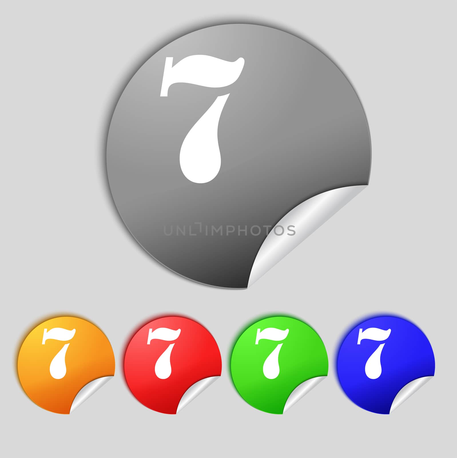 number seven icon sign. Set of coloured buttons.  by serhii_lohvyniuk