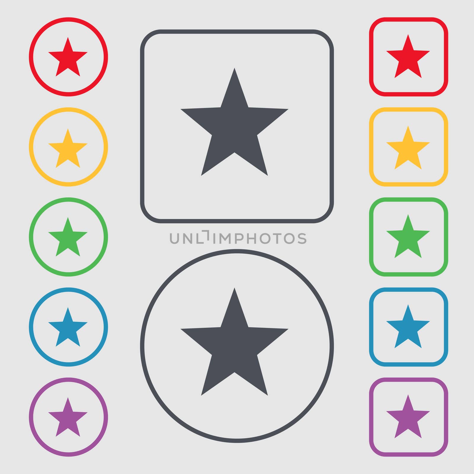 Star, Favorite icon sign. symbol on the Round and square buttons with frame. illustration