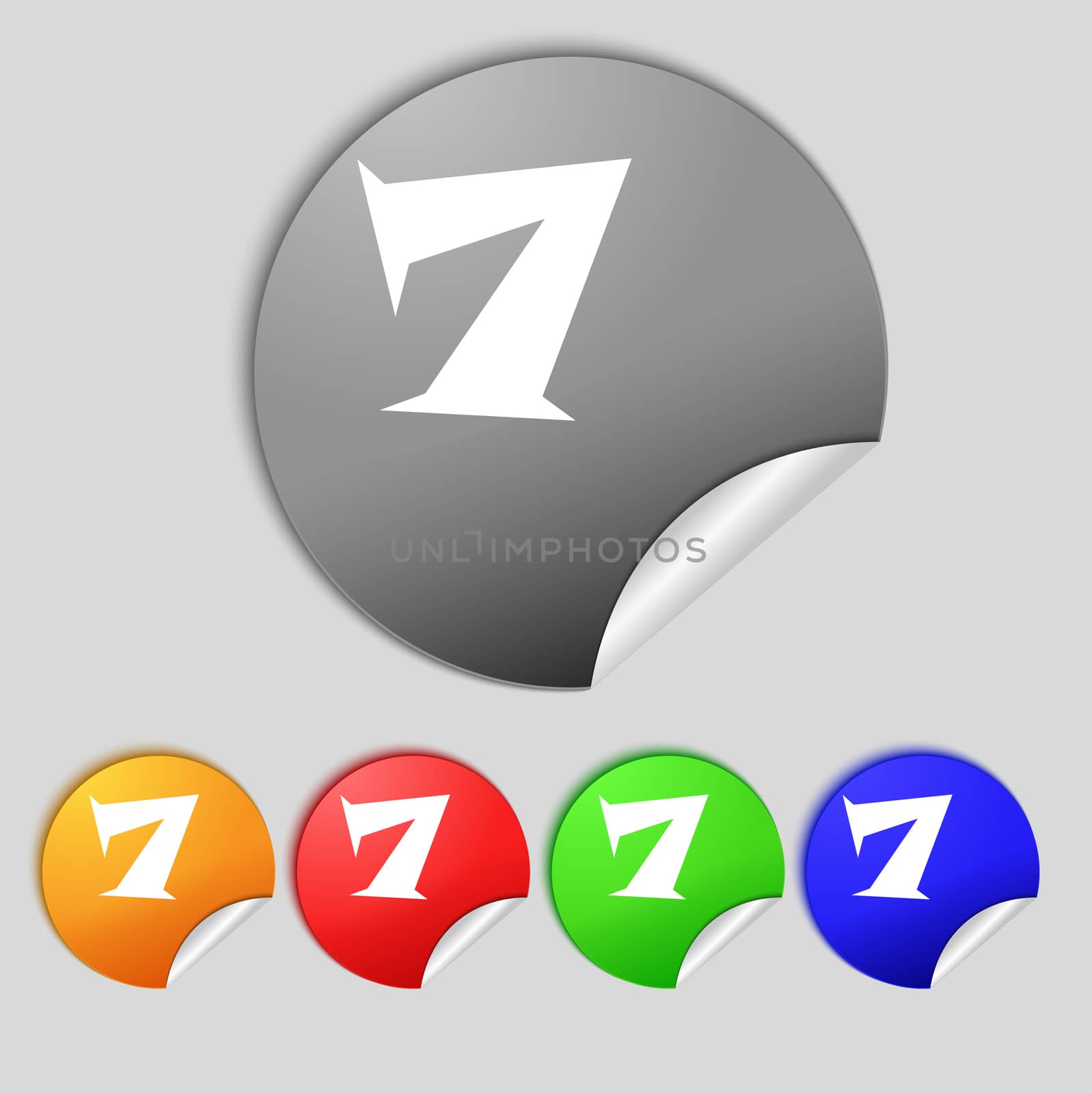 number seven icon sign. Set of coloured buttons. illustration