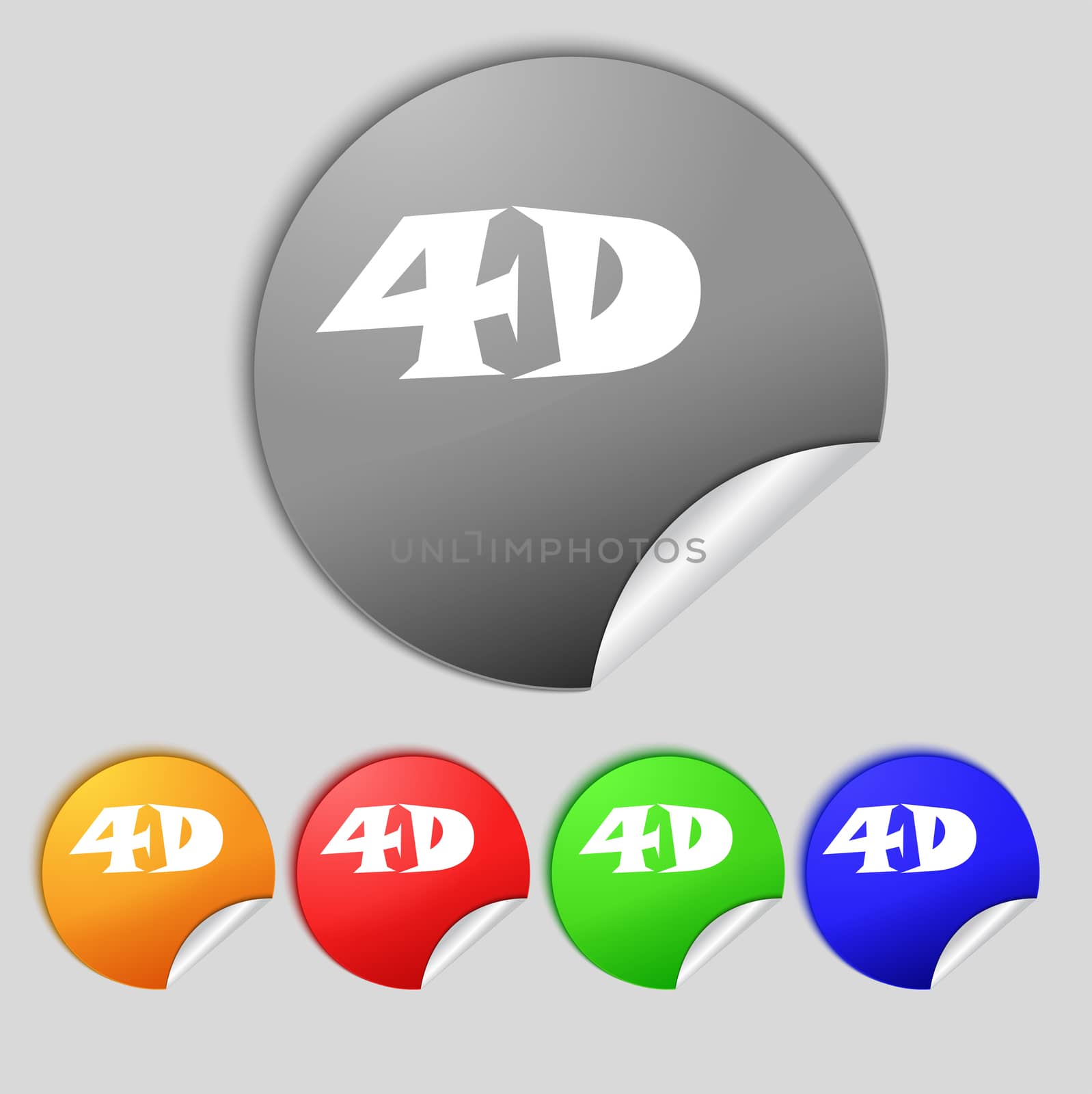 4D sign icon. 4D New technology symbol. Set of colour buttons. illustration