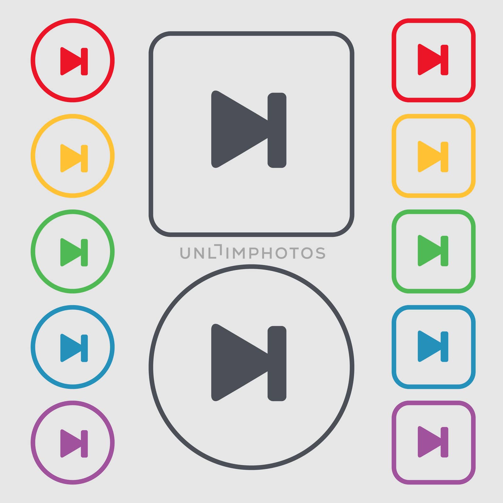 next track icon sign. symbol on the Round and square buttons with frame.  by serhii_lohvyniuk