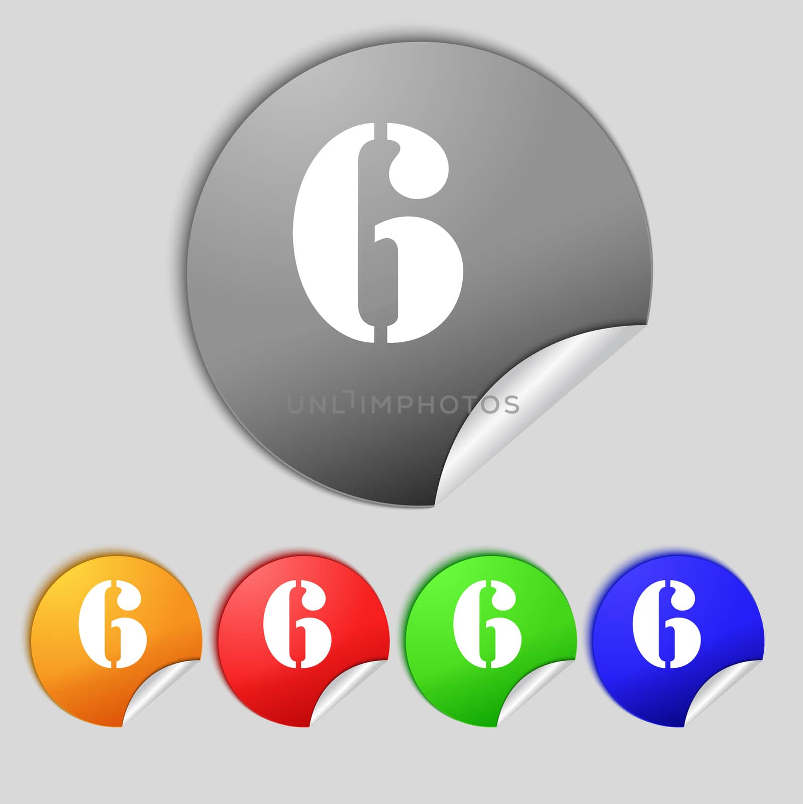 number six icon sign. Set of coloured buttons. illustration