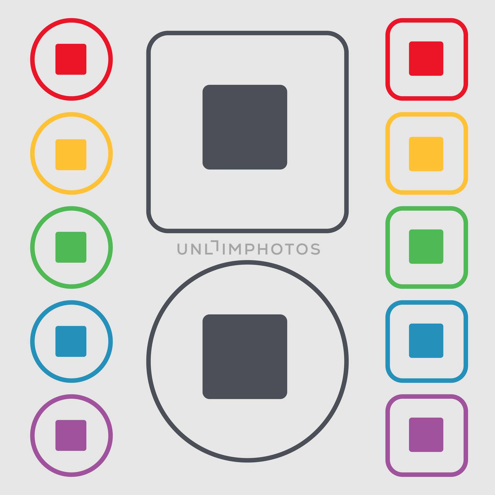 stop button icon sign. symbol on the Round and square buttons with frame. illustration