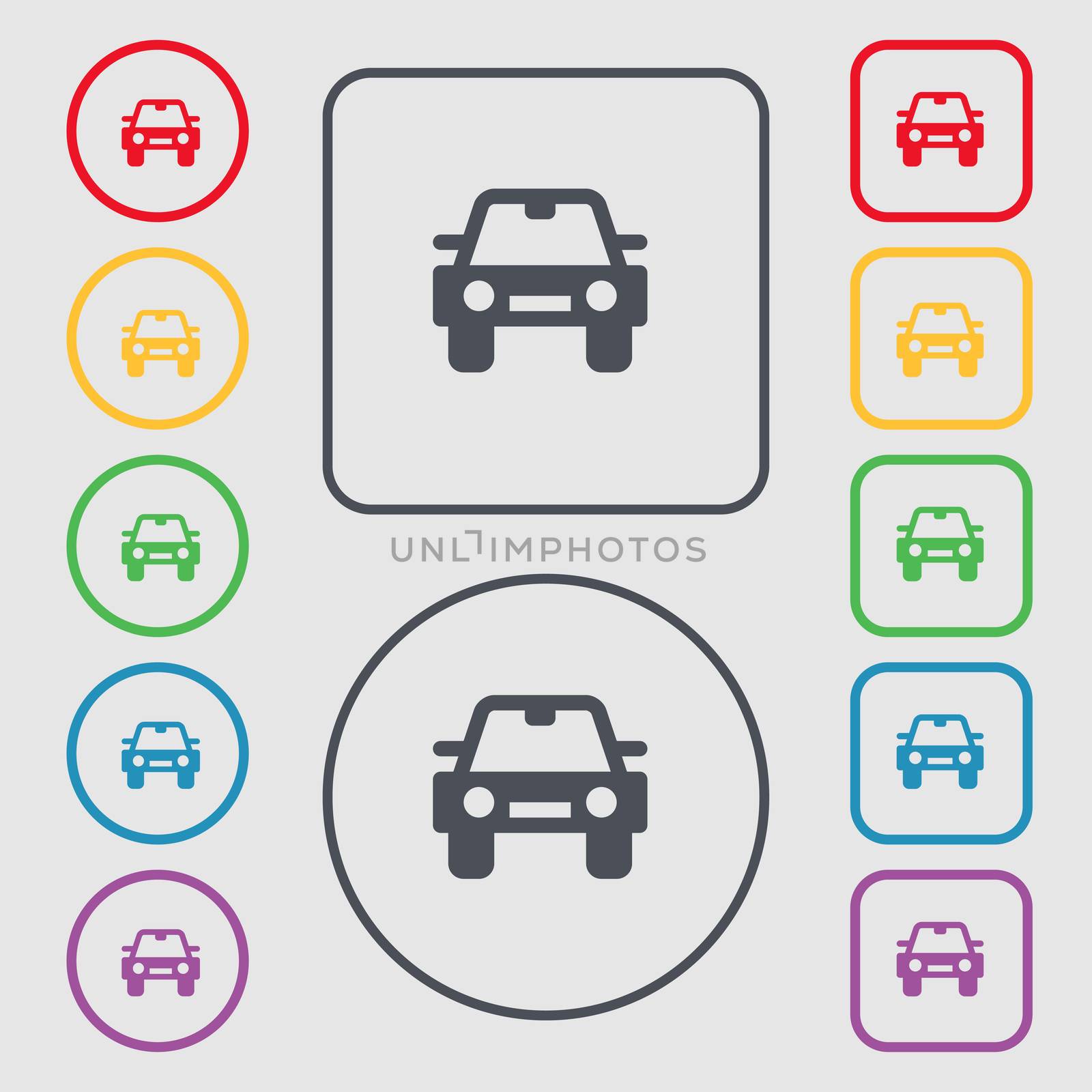 Auto icon sign. symbol on the Round and square buttons with frame. illustration