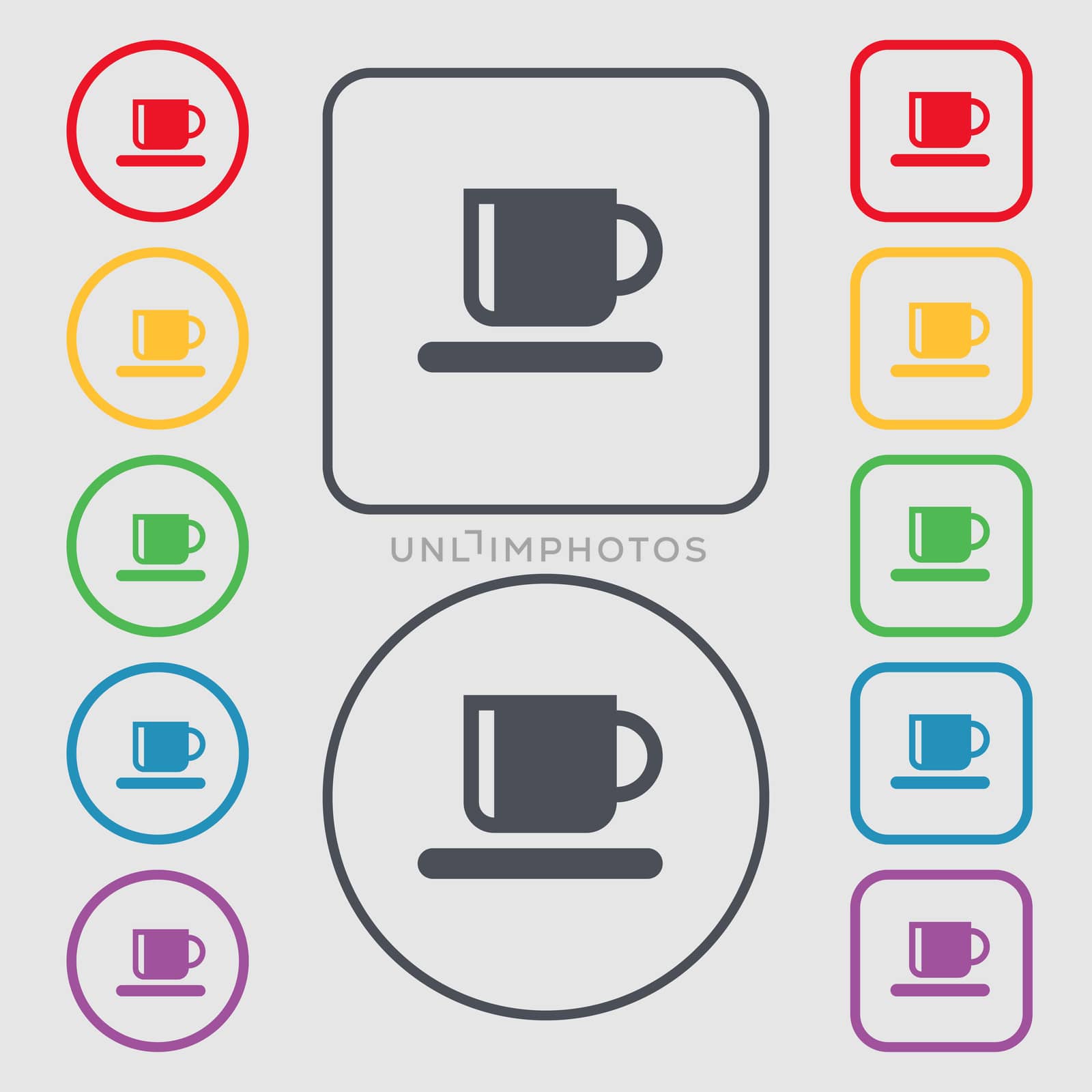 Coffee cup icon sign. symbol on the Round and square buttons with frame.  by serhii_lohvyniuk