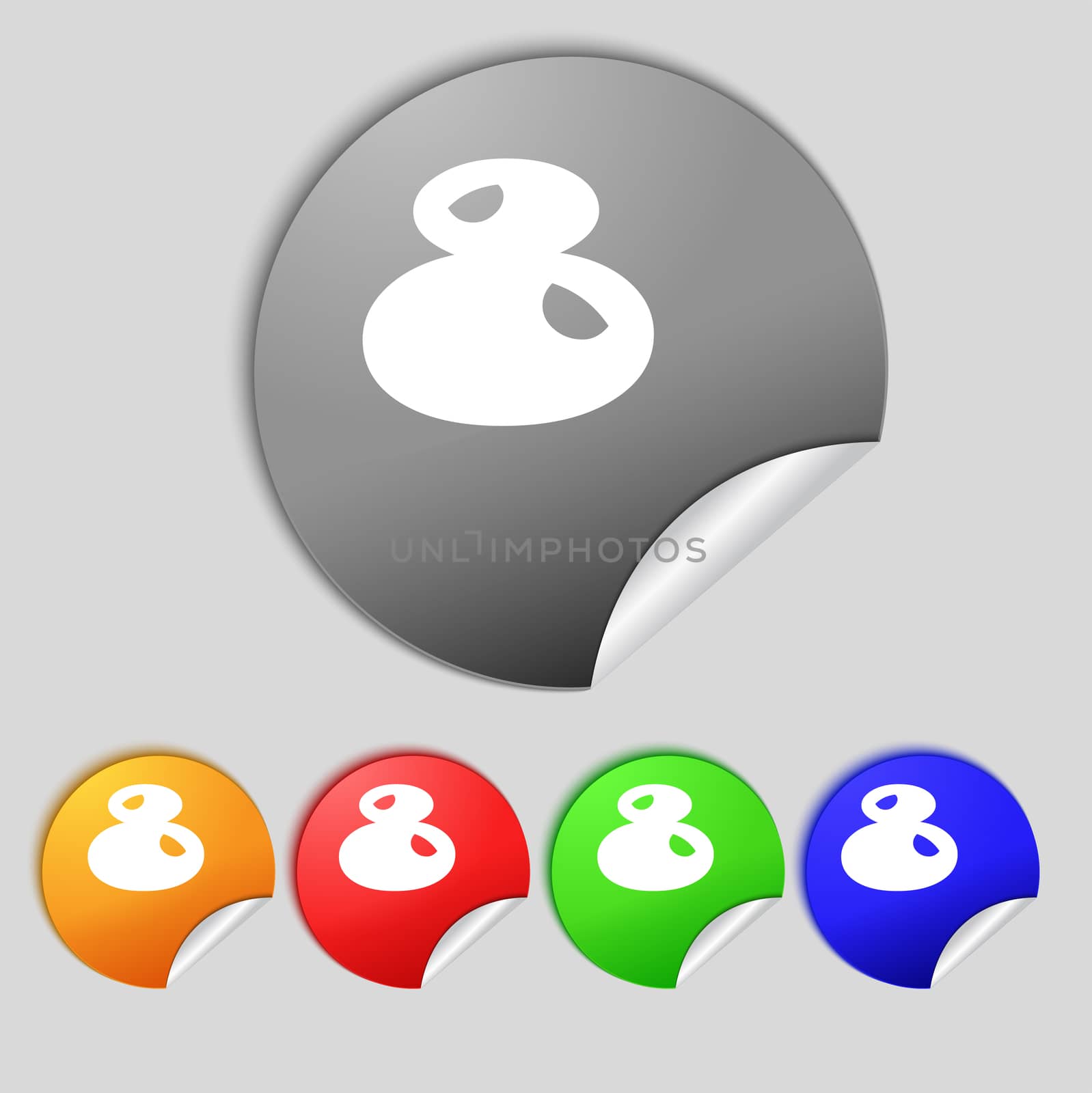 number Eight icon sign. Set of coloured buttons.  by serhii_lohvyniuk