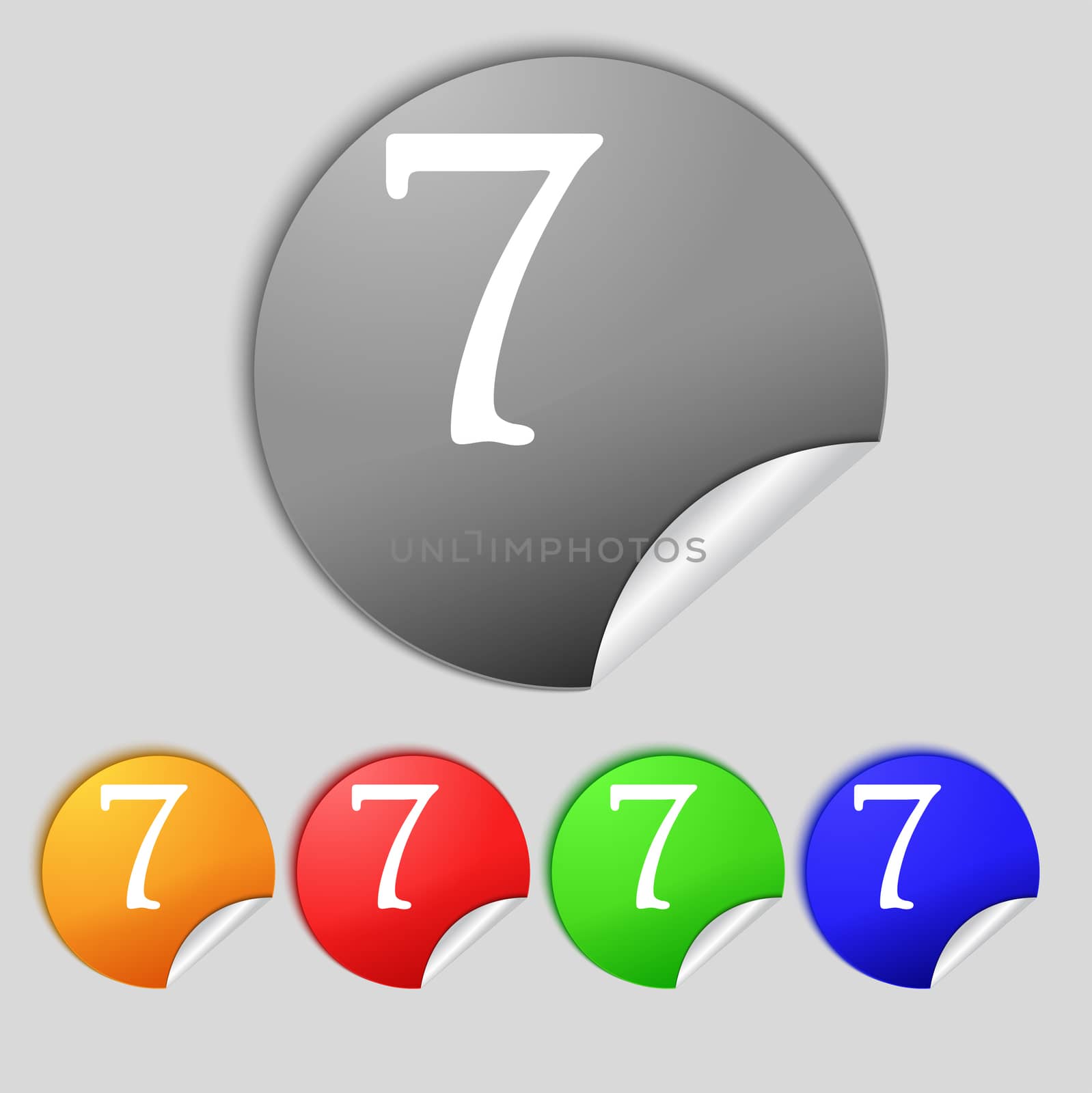 number seven icon sign. Set of coloured buttons.  by serhii_lohvyniuk