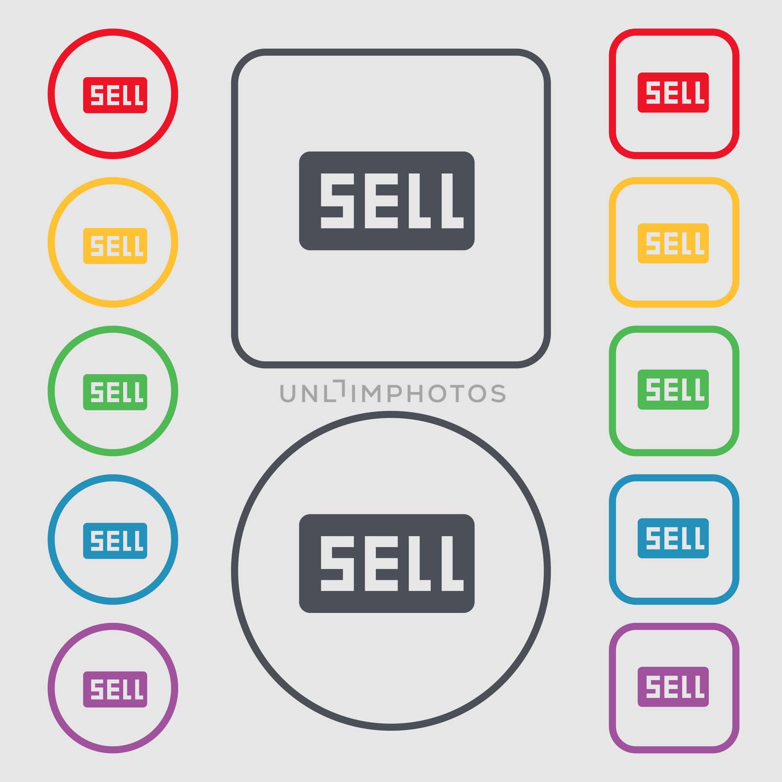Sell, Contributor earnings icon sign. symbol on the Round and square buttons with frame. illustration