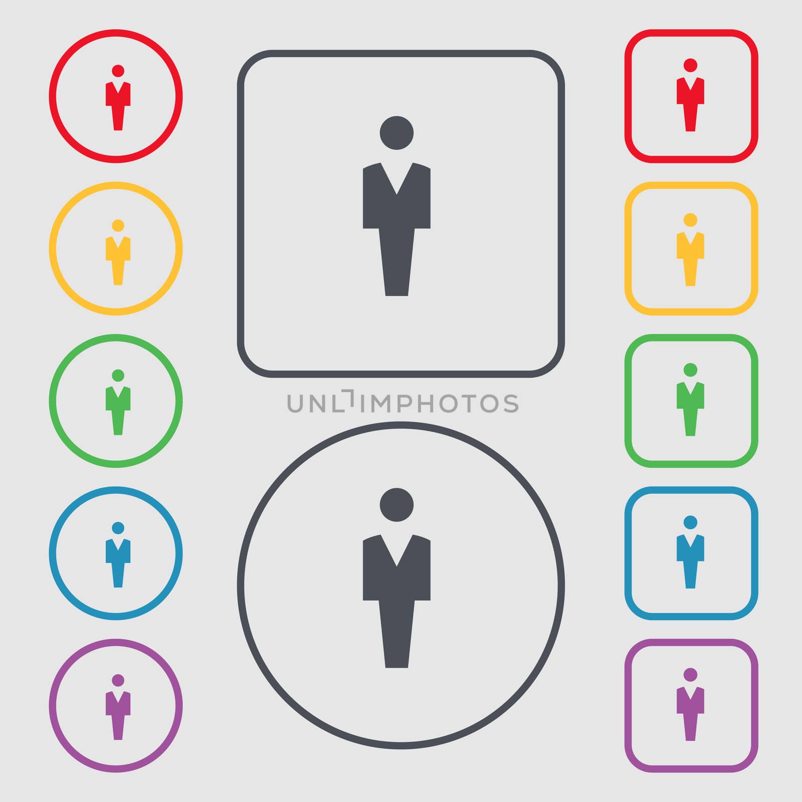 Human, Man Person, Male toilet icon sign. symbol on the Round and square buttons with frame. illustration