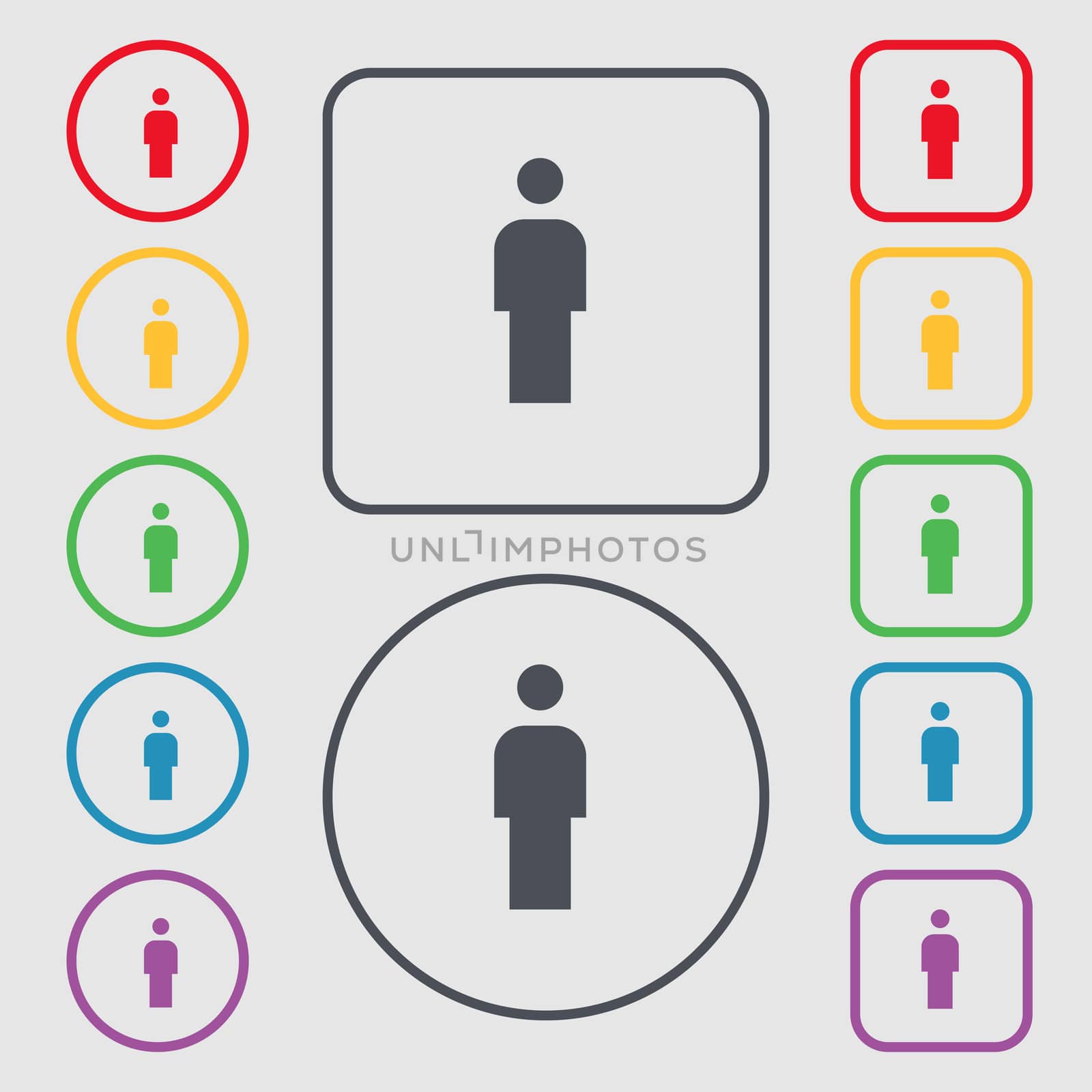 Human, Man Person, Male toilet icon sign. symbol on the Round and square buttons with frame.  by serhii_lohvyniuk