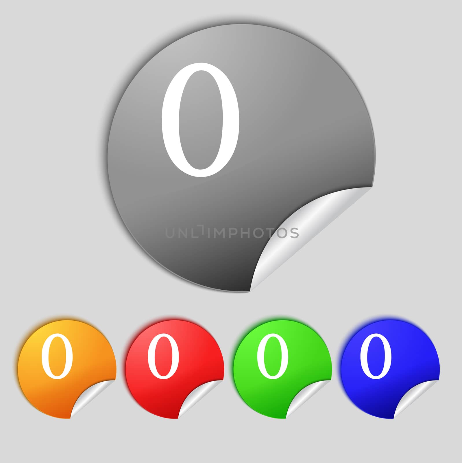 number zero icon sign. Set of coloured buttons. illustration