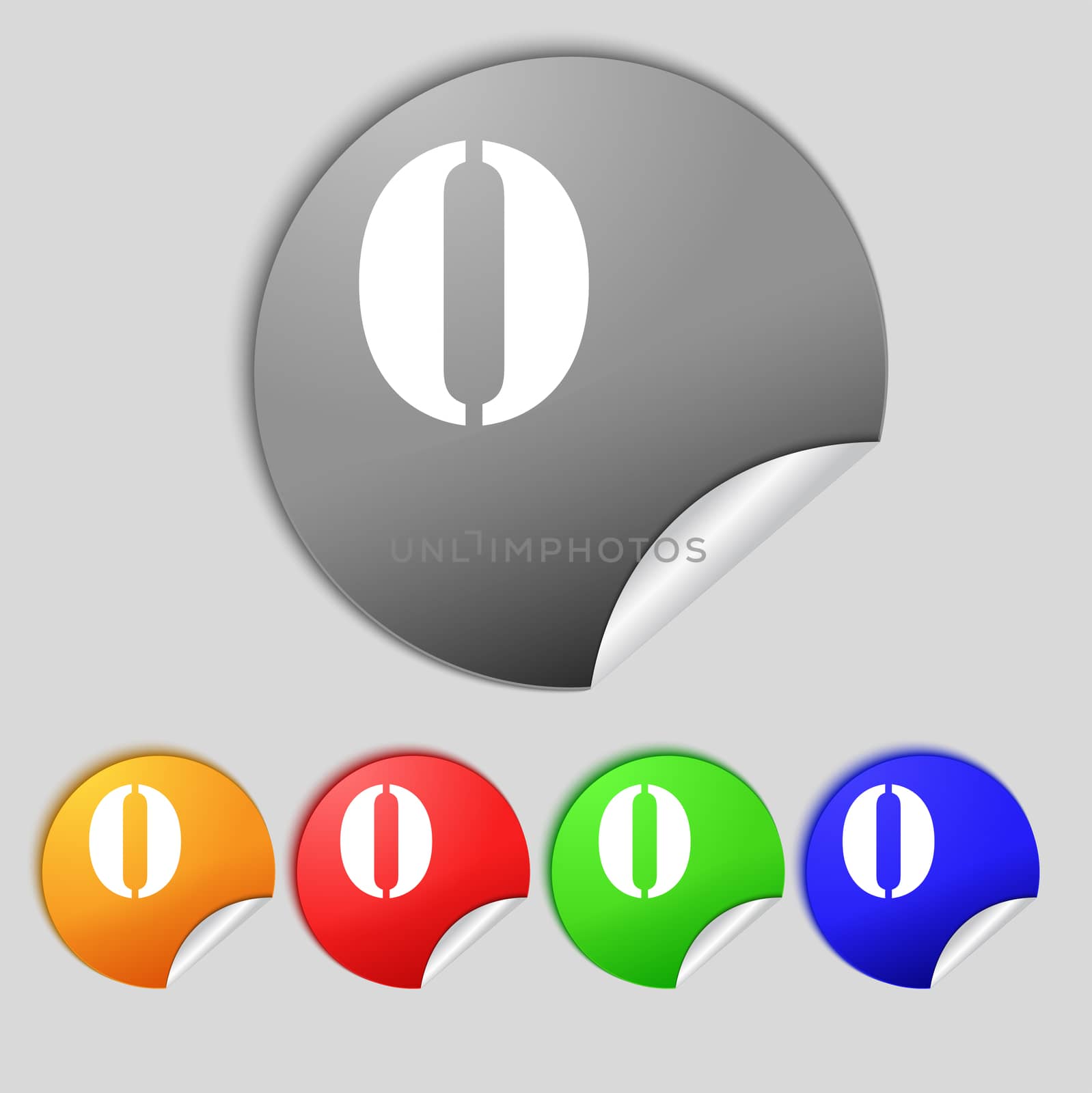 number zero icon sign. Set of coloured buttons. illustration