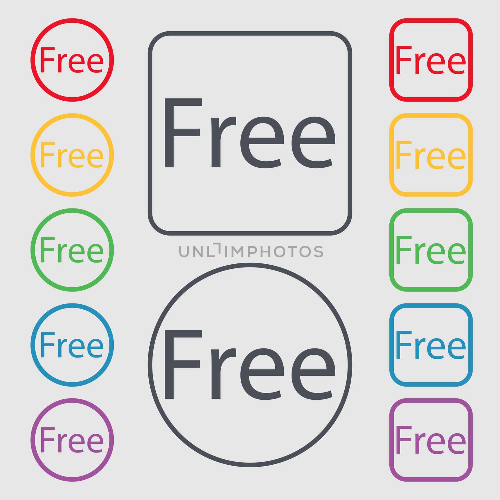 Free sign icon. Special offer symbol. Symbols on the Round and square buttons with frame. illustration