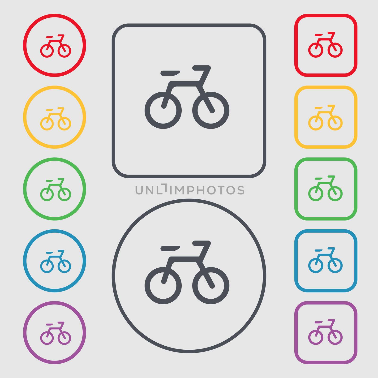 Bicycle icon sign. symbol on the Round and square buttons with frame.  by serhii_lohvyniuk