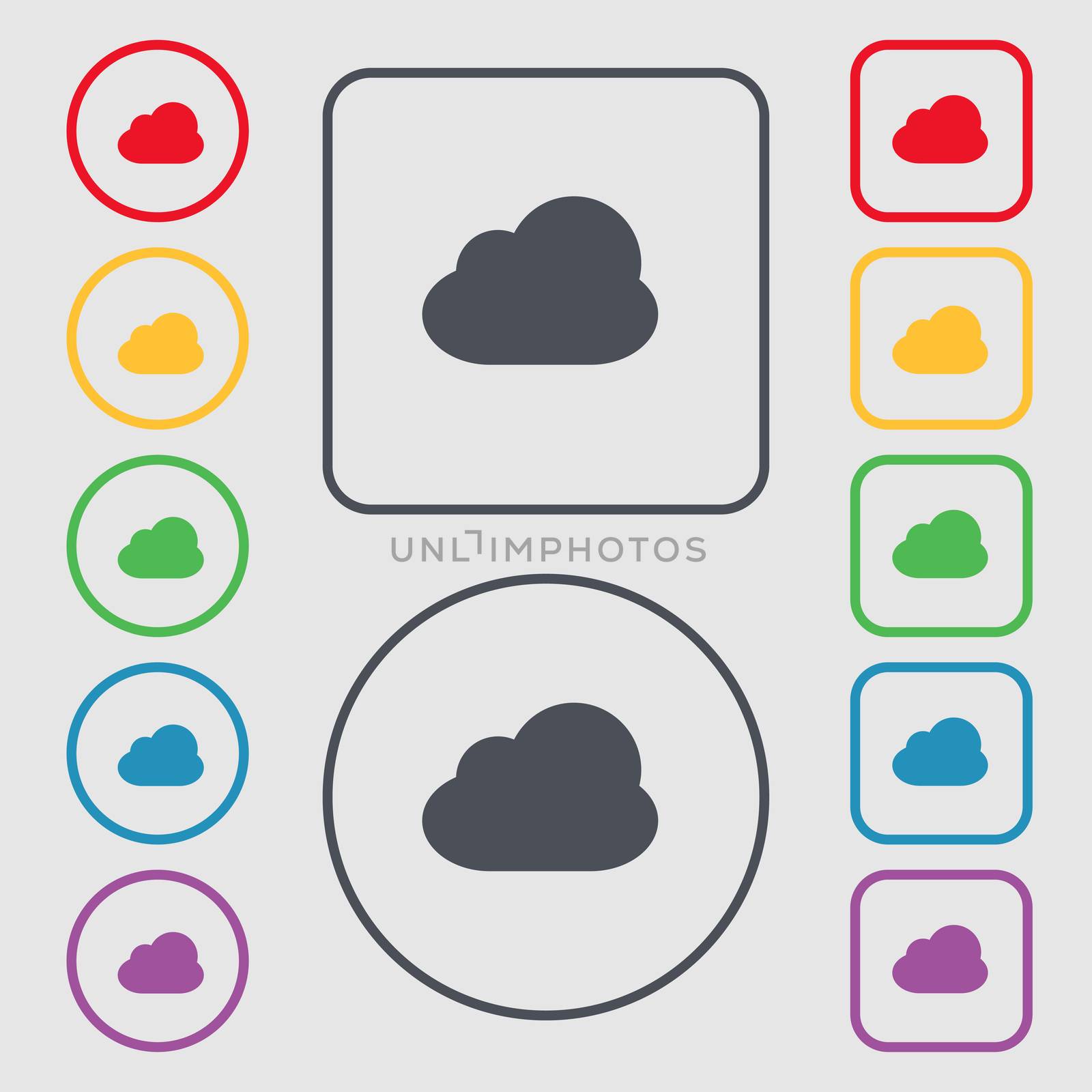 Cloud icon sign. symbol on the Round and square buttons with frame. illustration