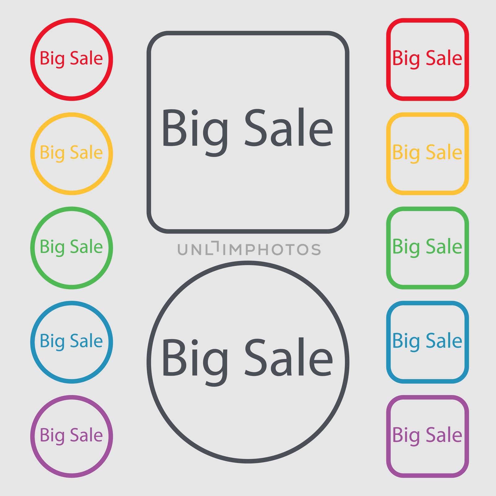 Big sale sign icon. Special offer symbol. Symbols on the Round and square buttons with frame. illustration