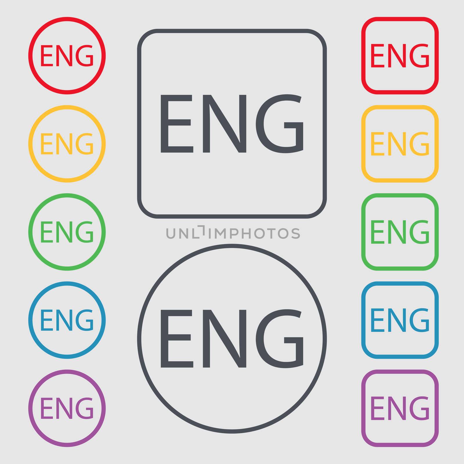 English sign icon. Great Britain symbol. Symbols on the Round and square buttons with frame. illustration