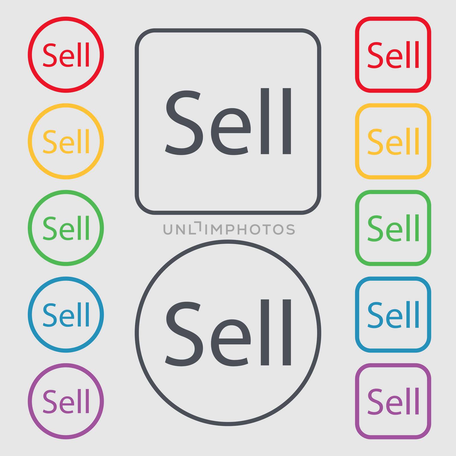 Sell sign icon. Contributor earnings button. Symbols on the Round and square buttons with frame. illustration