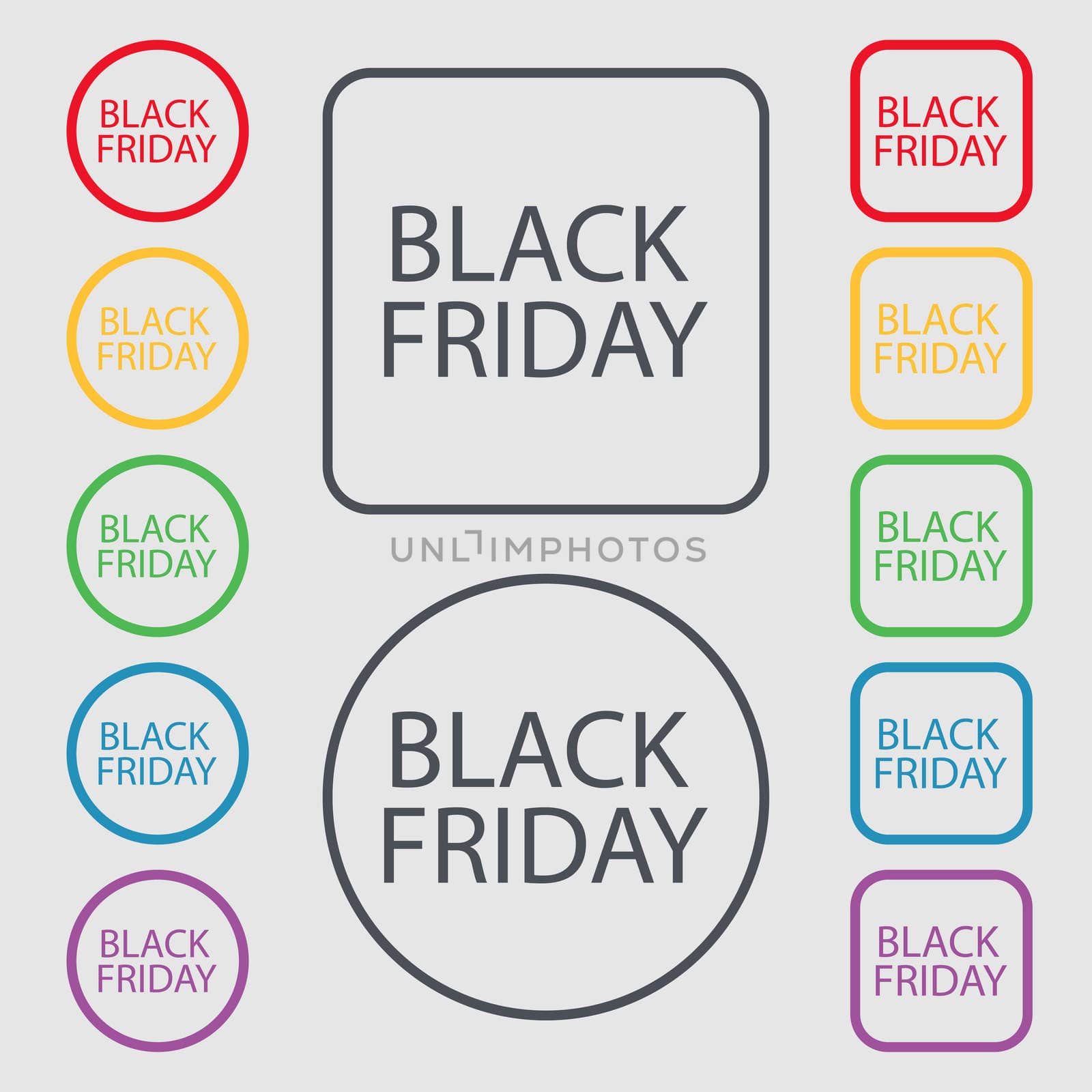 Black friday sign icon. Sale symbol.Special offer label. Symbols on the Round and square buttons with frame.  by serhii_lohvyniuk
