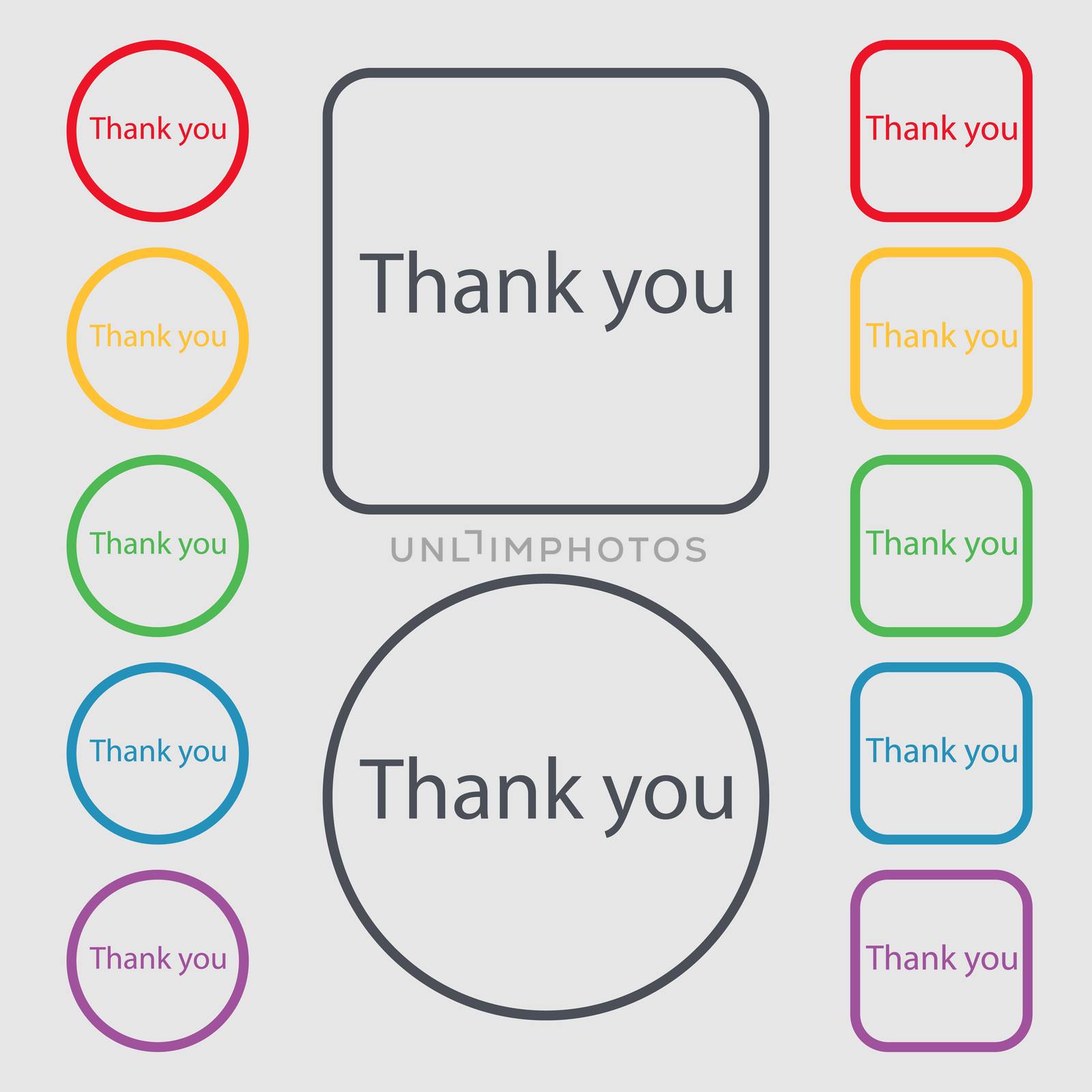 Thank you sign icon. Gratitude symbol. Symbols on the Round and square buttons with frame.  by serhii_lohvyniuk