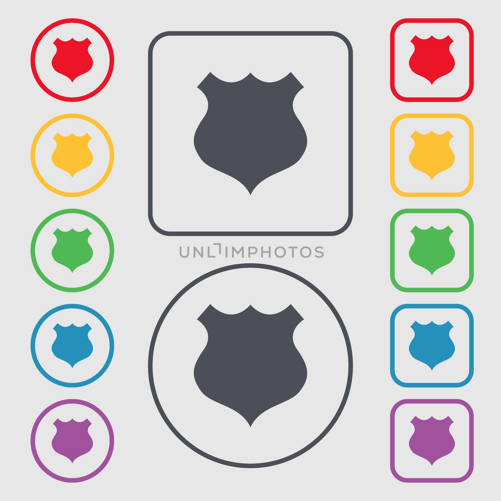 shield icon sign. Symbols on the Round and square buttons with frame. illustration