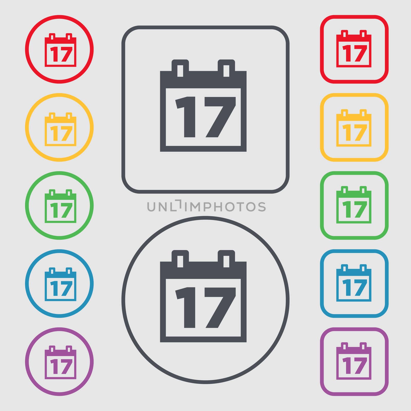 Calendar, Date or event reminder icon sign. symbol on the Round and square buttons with frame.  by serhii_lohvyniuk