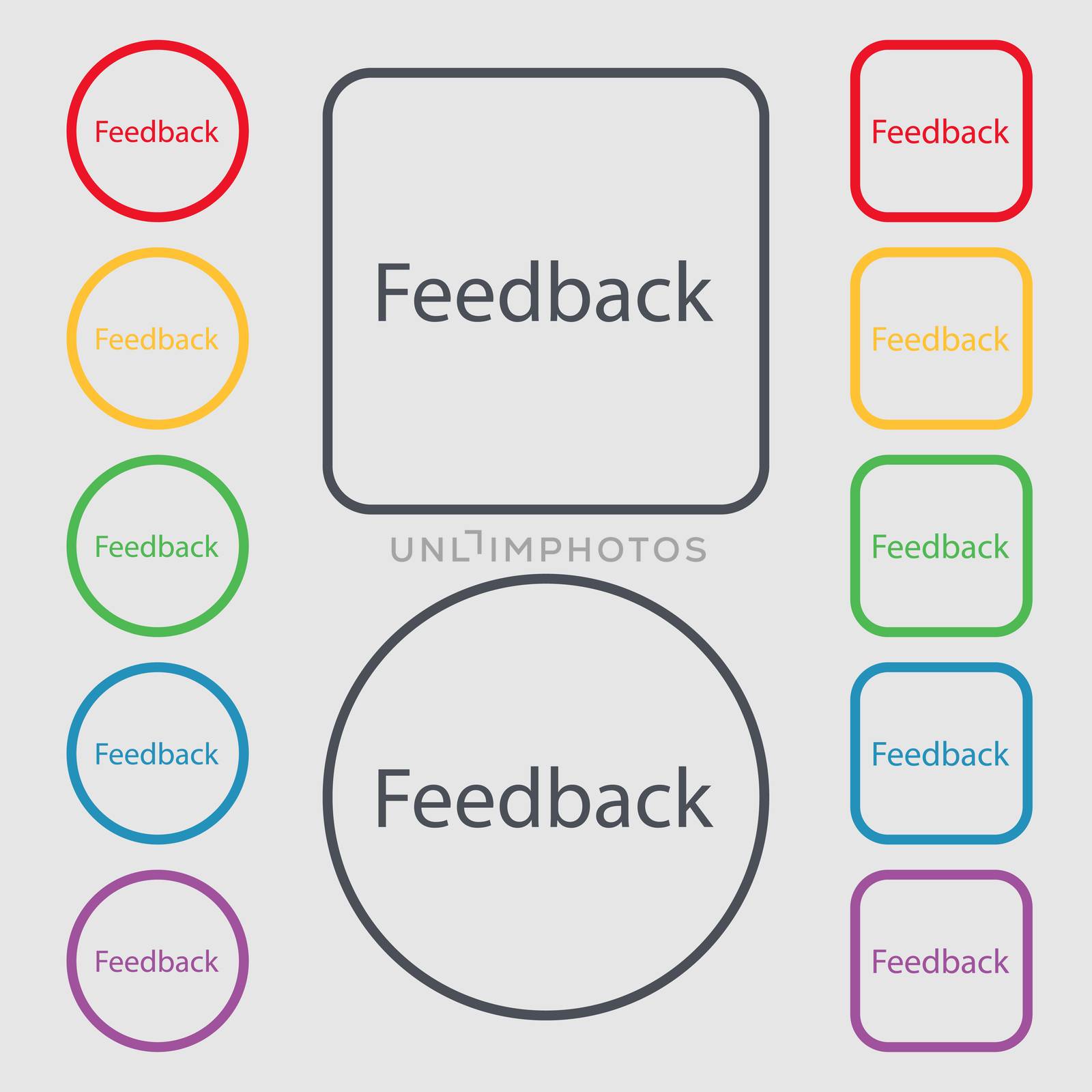 Feedback sign icon. Symbols on the Round and square buttons with frame. illustration