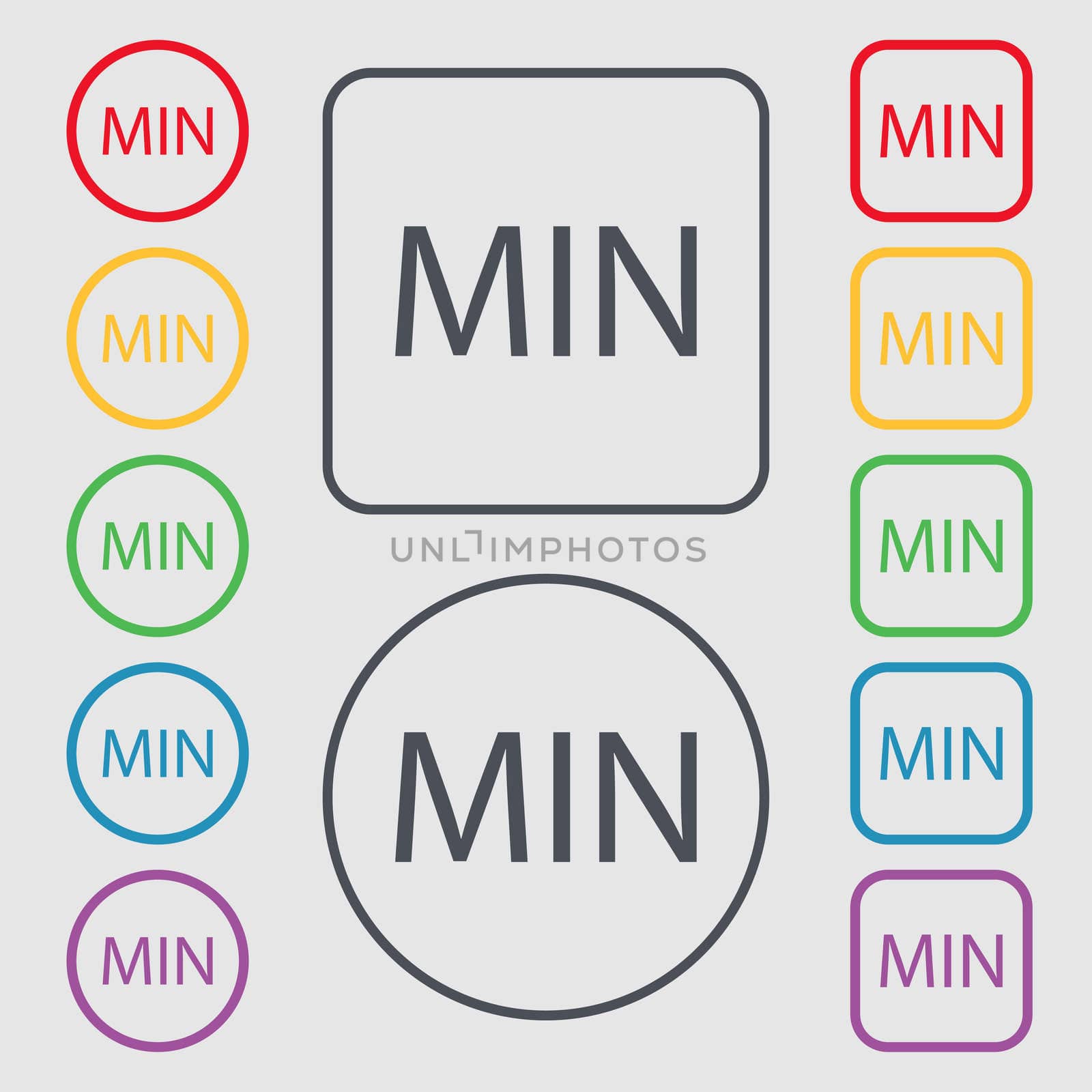 minimum sign icon. Symbols on the Round and square buttons with frame.  by serhii_lohvyniuk