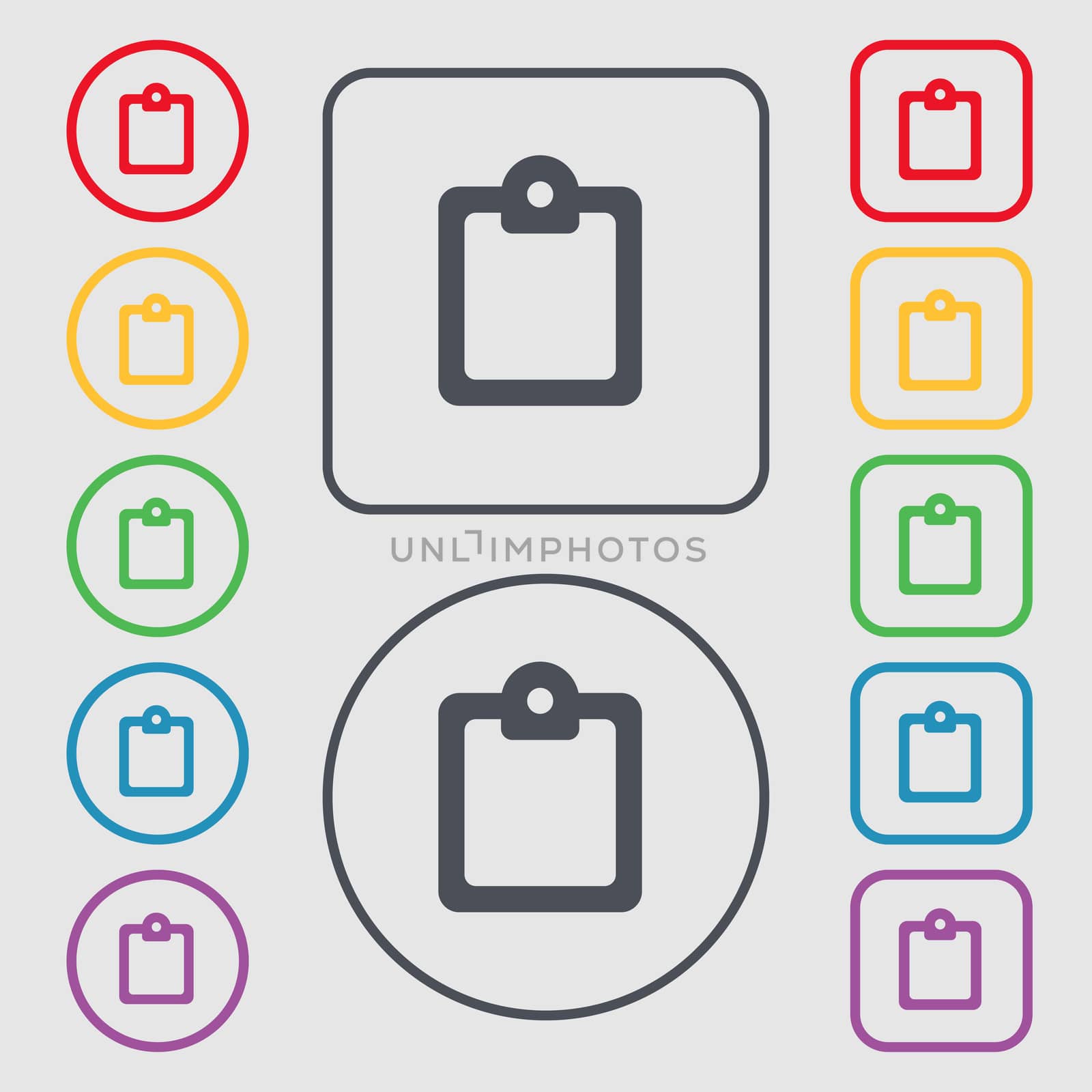 Text file icon sign. symbol on the Round and square buttons with frame. illustration