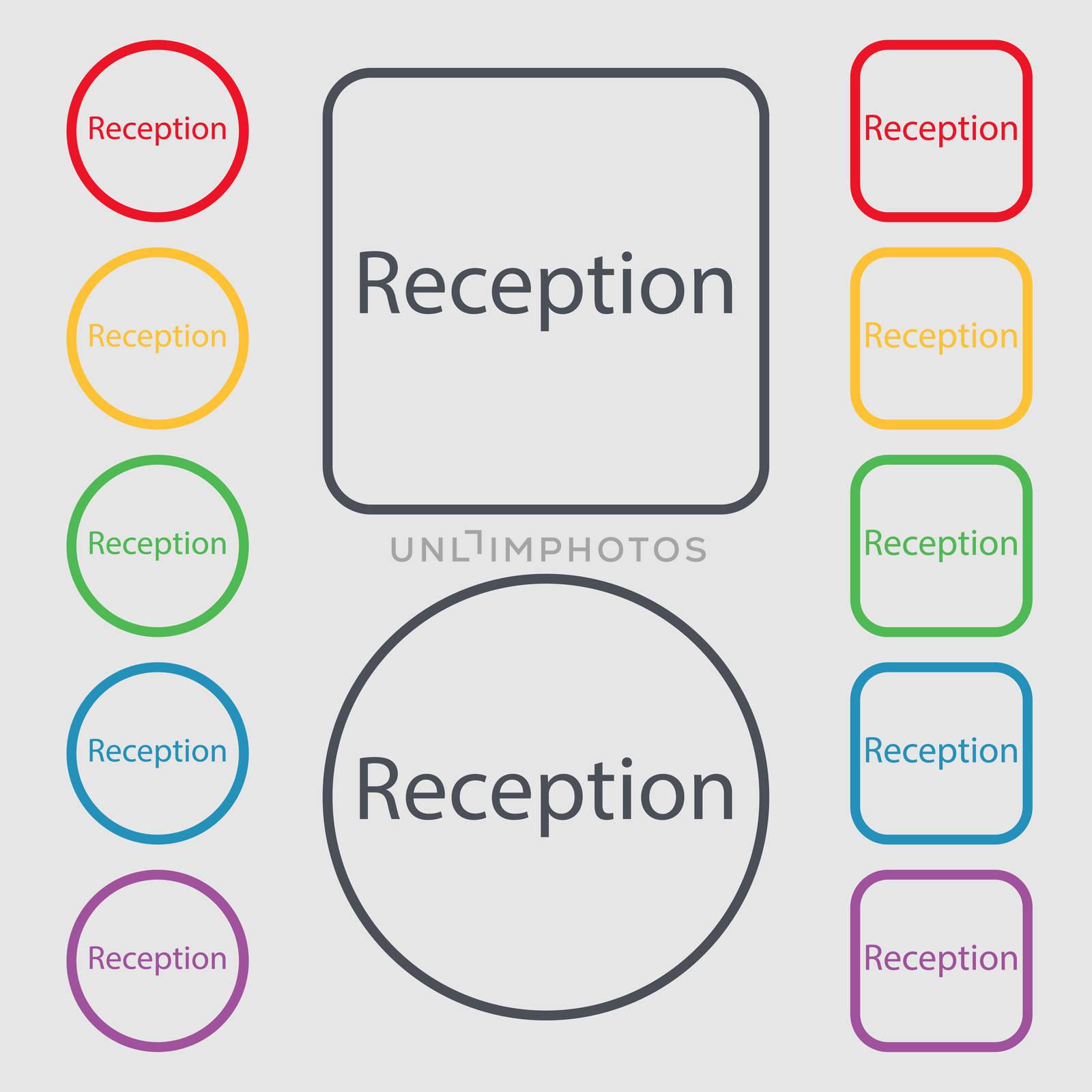 Reception sign icon. Hotel registration table symbol. Symbols on the Round and square buttons with frame. illustration