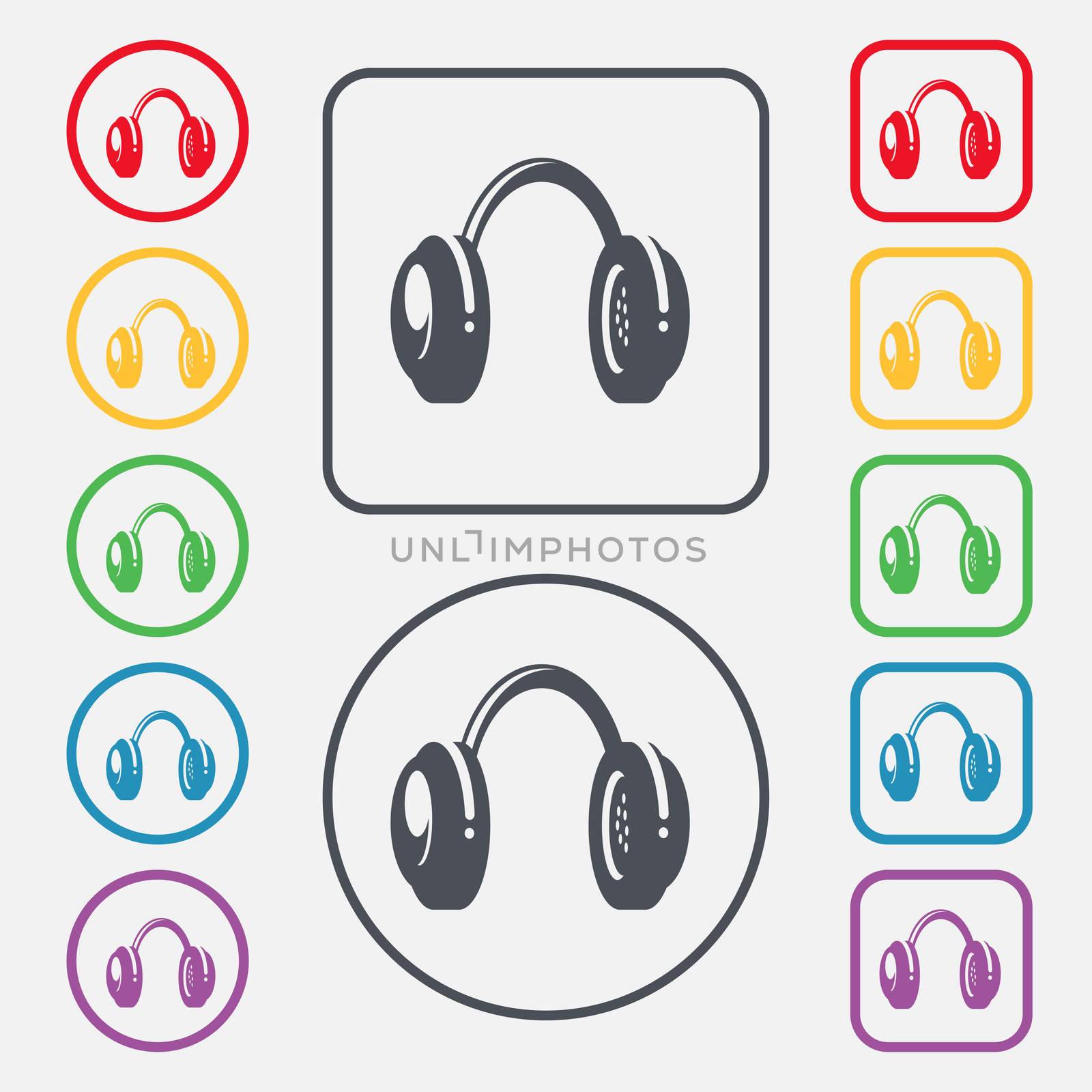 headsets icon sign. symbol on the Round and square buttons with frame.  by serhii_lohvyniuk