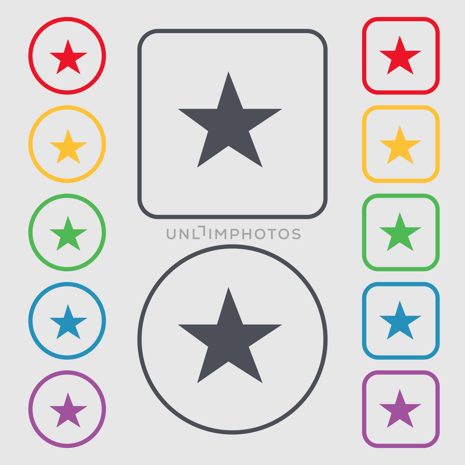 Star, Favorite Star, Favorite icon sign. symbol on the Round and square buttons with frame. illustration