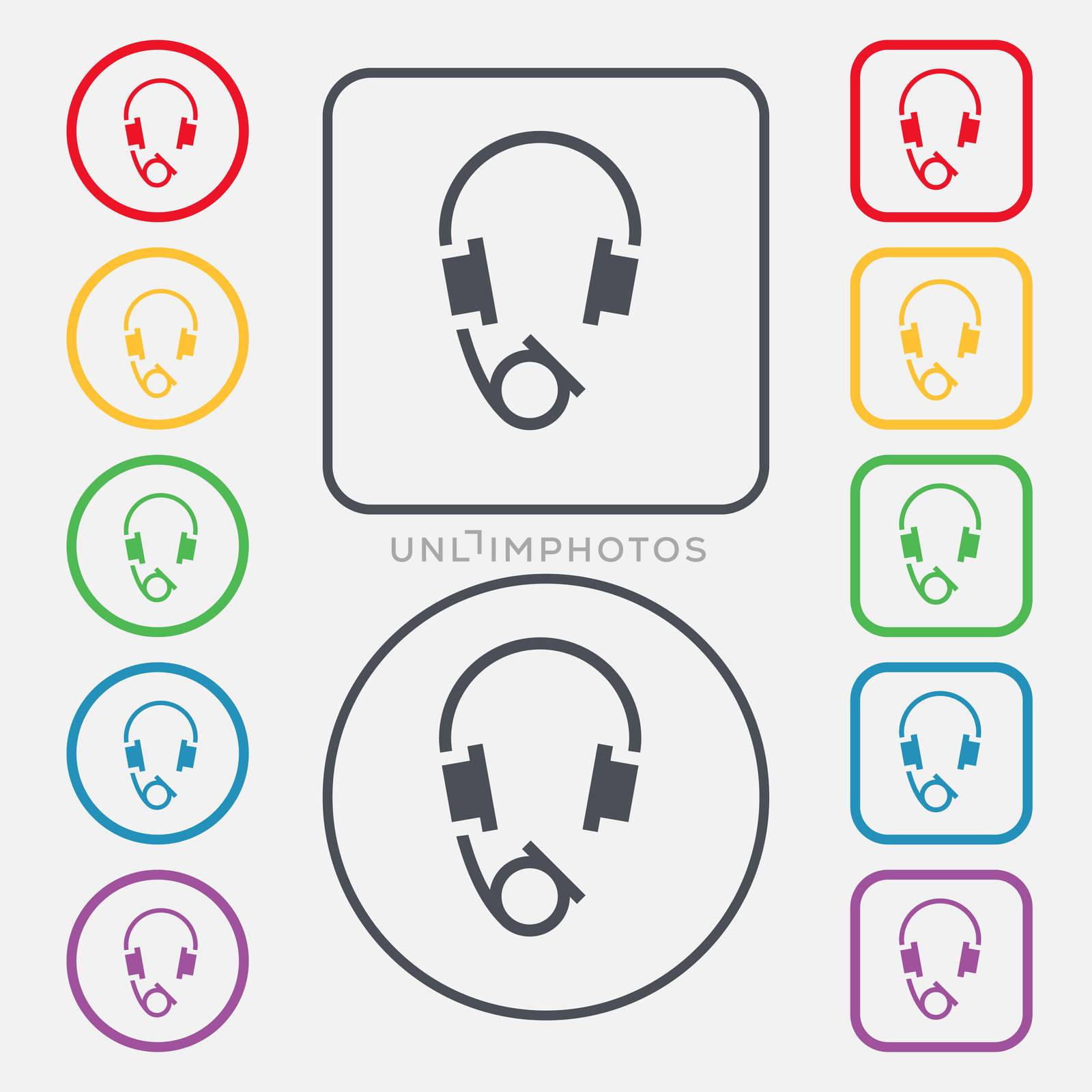 headsets icon sign. symbol on the Round and square buttons with frame.  by serhii_lohvyniuk