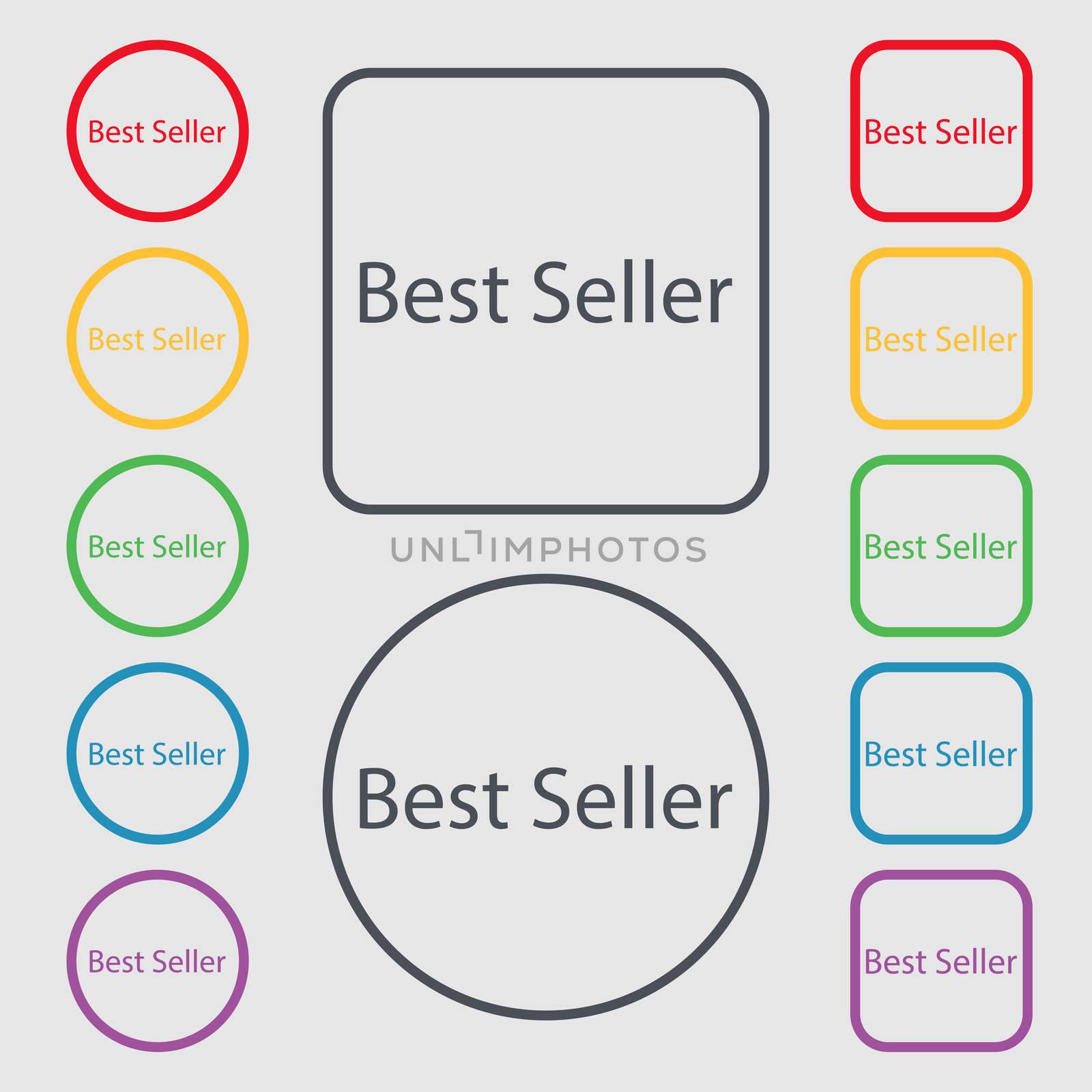 Best seller sign icon. Best seller award symbol. Symbols on the Round and square buttons with frame. illustration