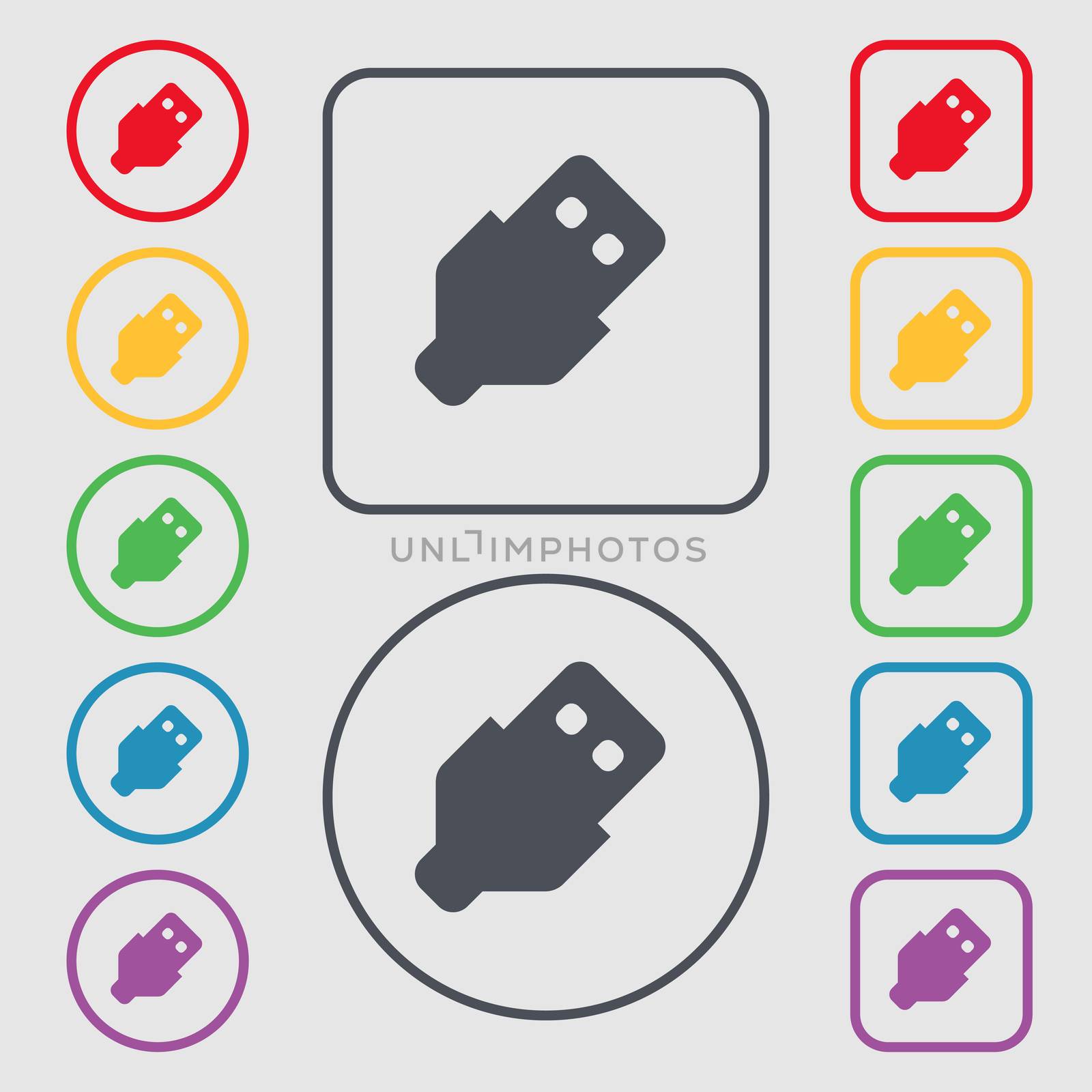 USB icon sign. symbol on the Round and square buttons with frame. illustration