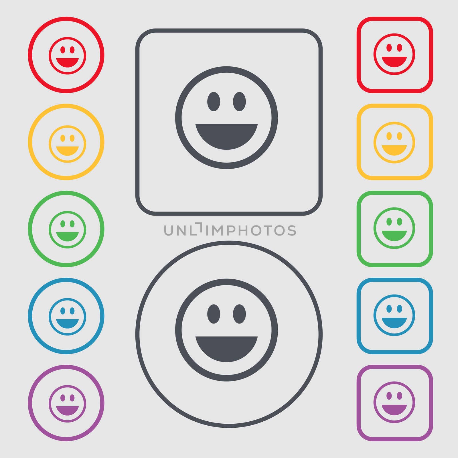 funny Face icon sign. symbol on the Round and square buttons with frame.  by serhii_lohvyniuk