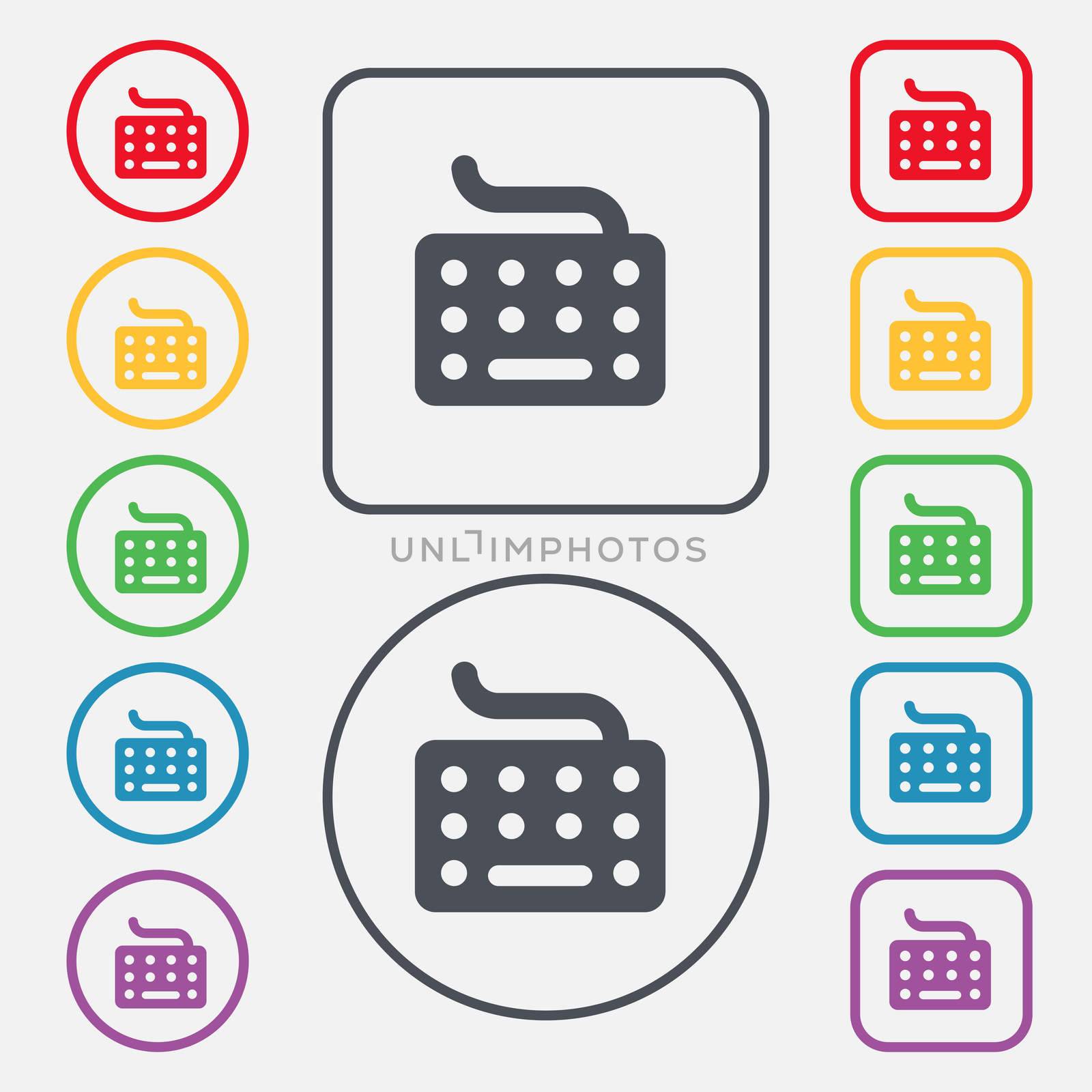 keyboard icon sign. symbol on the Round and square buttons with frame. illustration