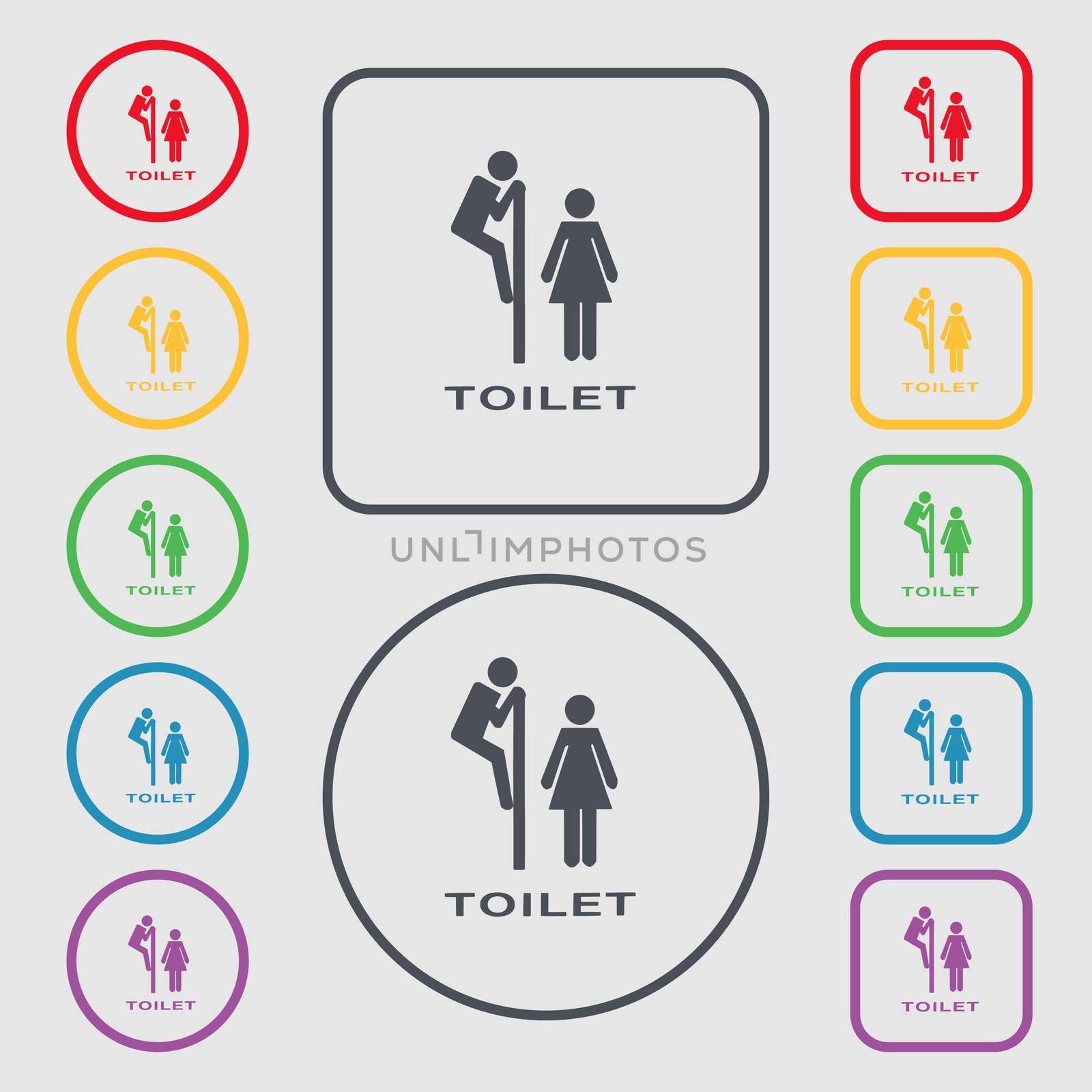 toilet icon sign. symbol on the Round and square buttons with frame. illustration