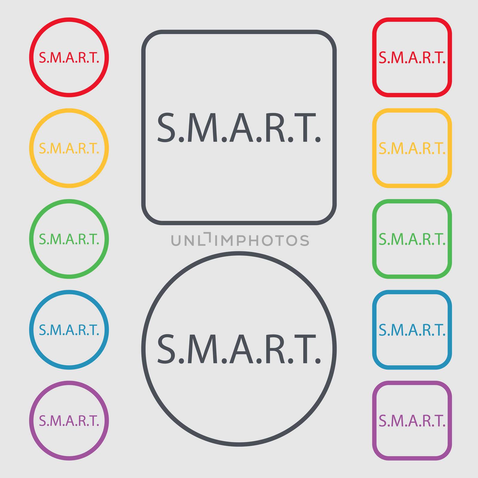 Smart sign icon. Press button. Symbols on the Round and square buttons with frame. illustration